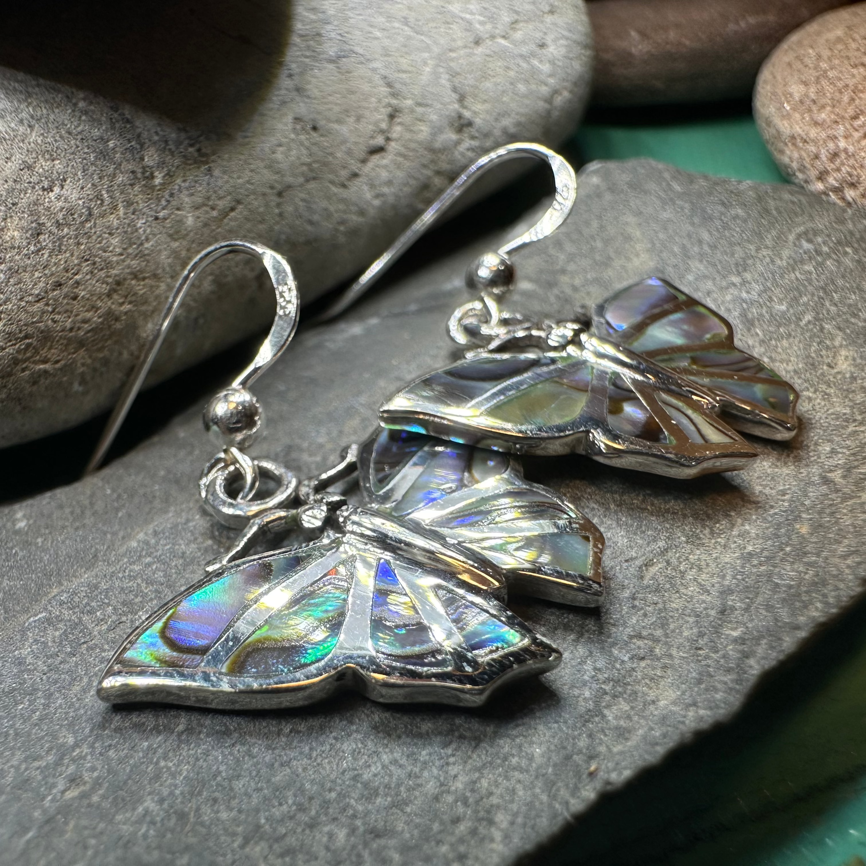 Celtic Crystal Design Jewelry Josseline Butterfly Dangle Earrings featuring intricate butterfly-shaped silver earrings with crystal accents