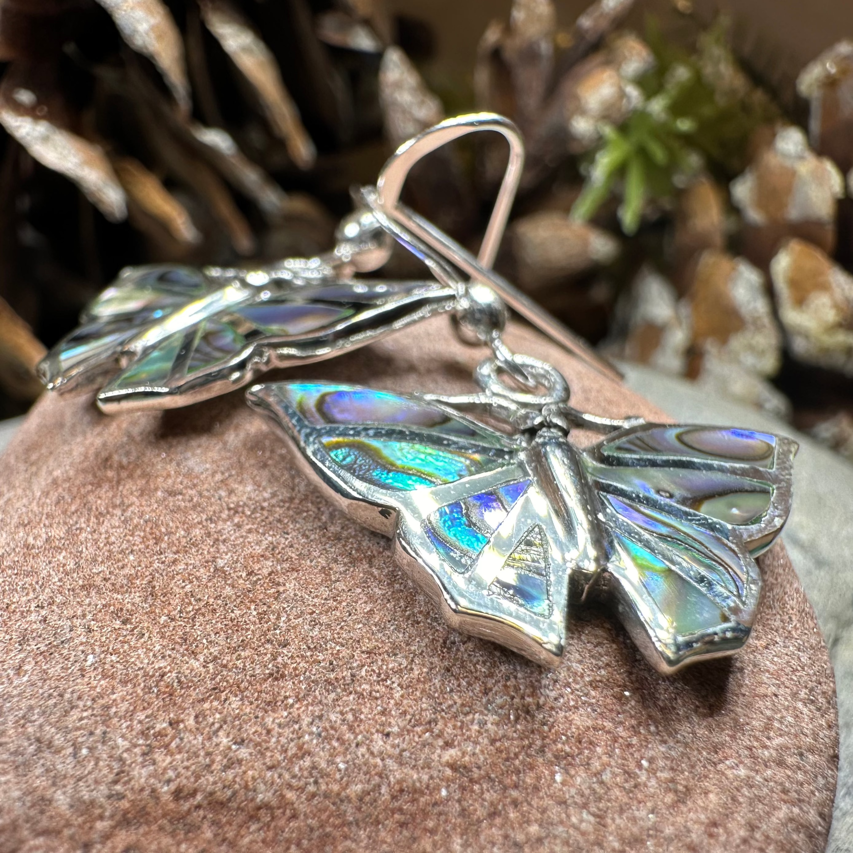 Celtic Crystal Design Jewelry Josseline Butterfly Dangle Earrings with intricate silver butterfly charms and sparkling crystal accents