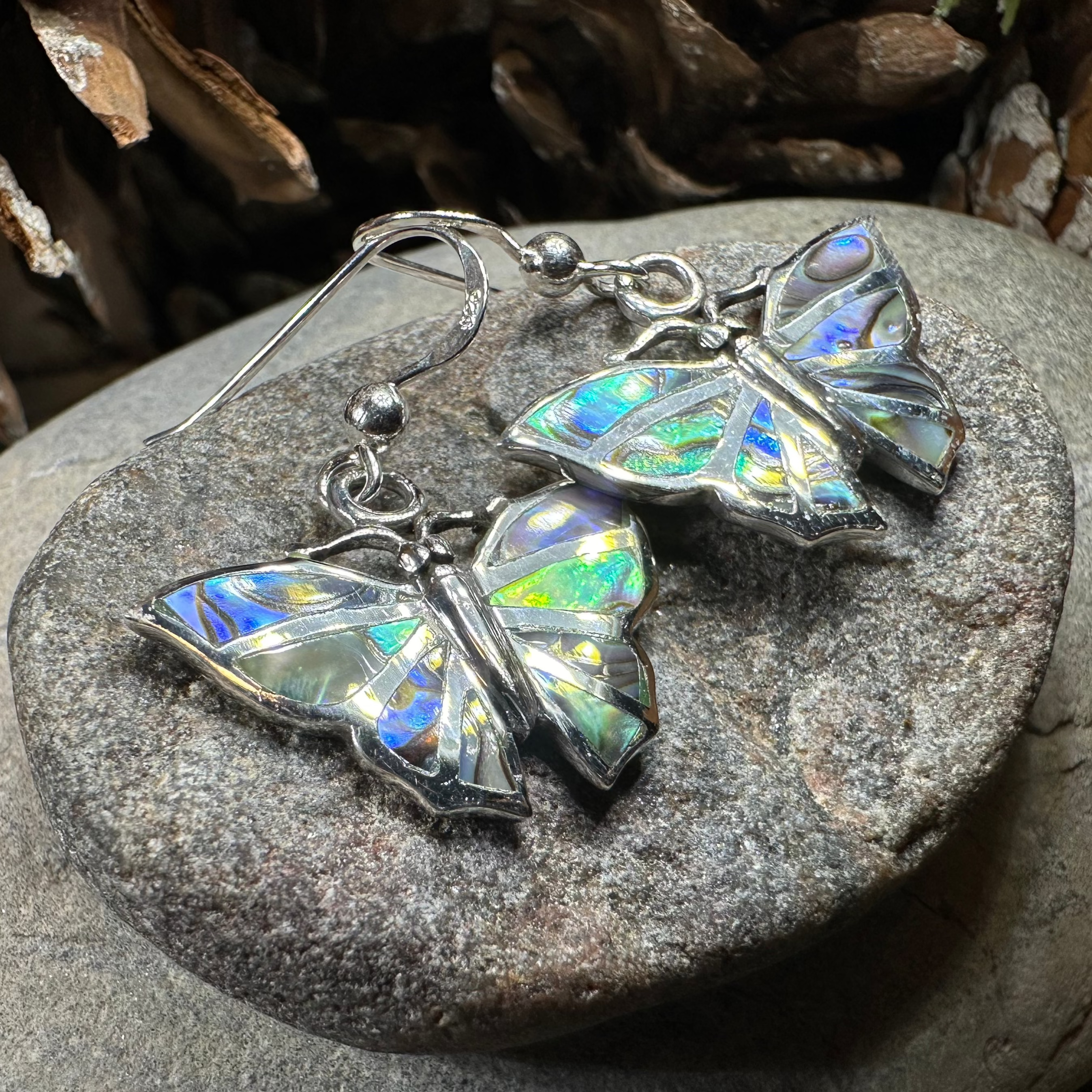 Celtic Crystal Design Jewelry Josseline Butterfly Dangle Earrings with intricate butterfly pattern and sparkling crystal accents.