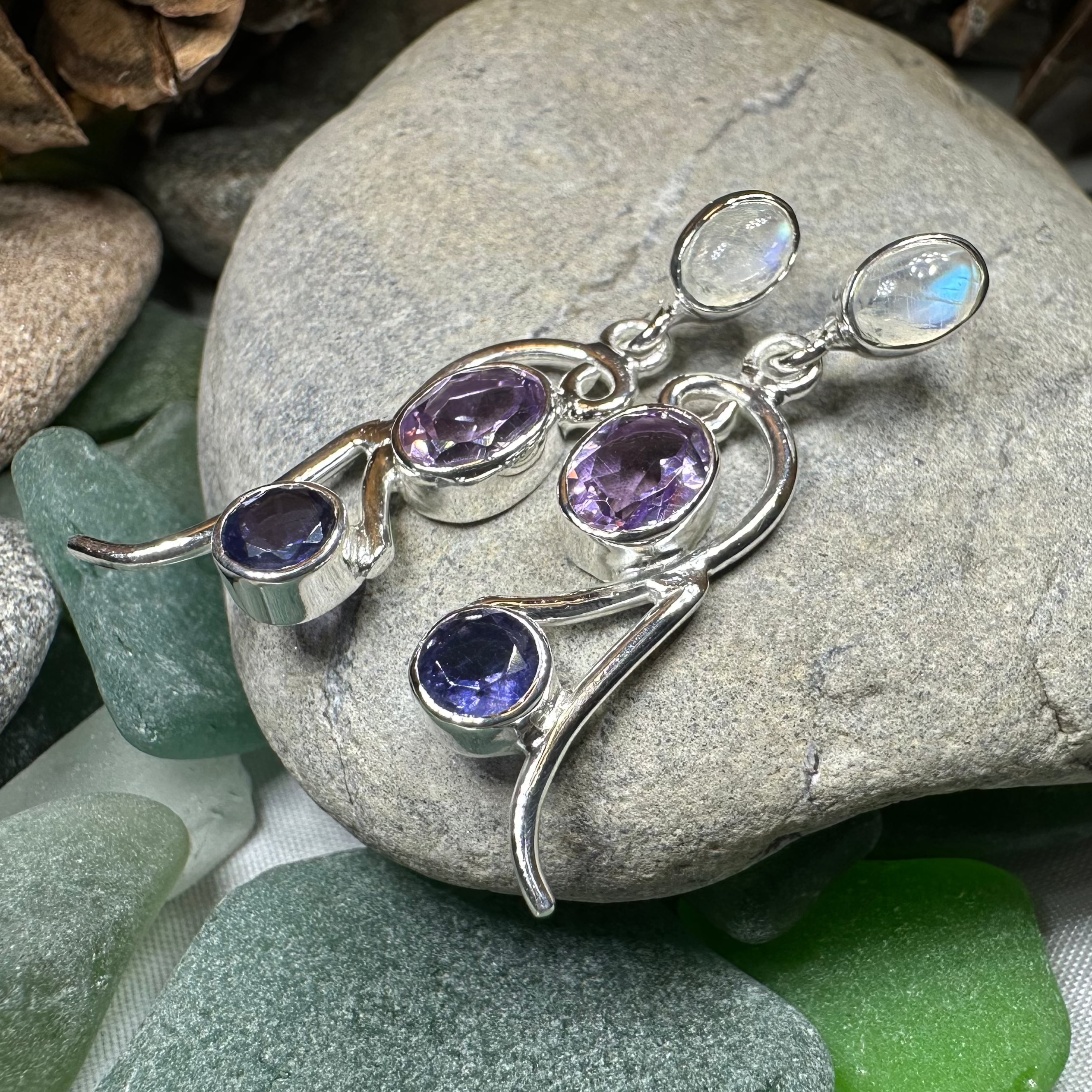 Celtic Crystal Design Jewelry fairy waterfall Mystic Topaz dangle earrings with shimmering topaz stones and intricate Celtic accents.