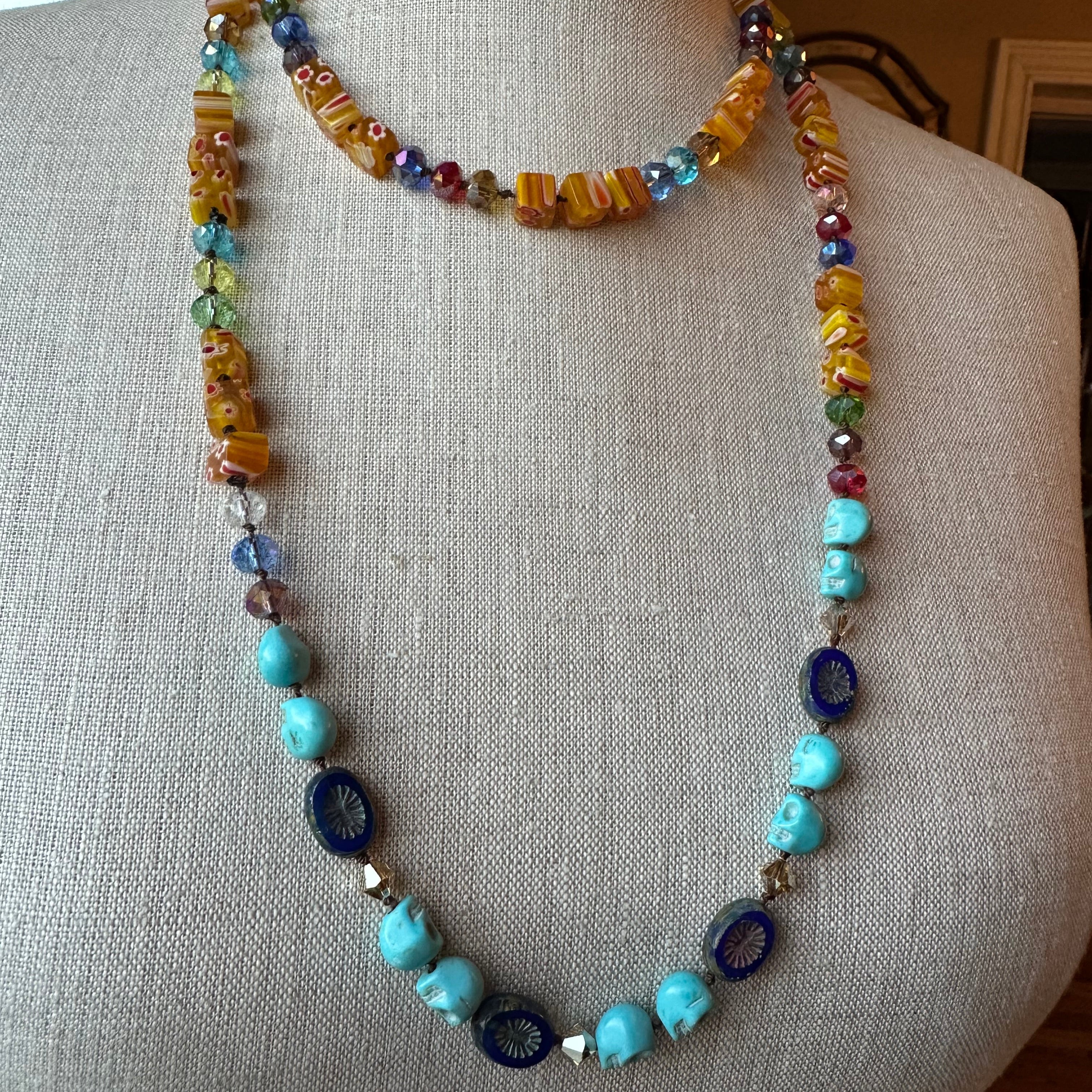 Tropical Carnival long necklace by Celtic Crystal Design Jewelry featuring vibrant beads and intricate Celtic-inspired details.