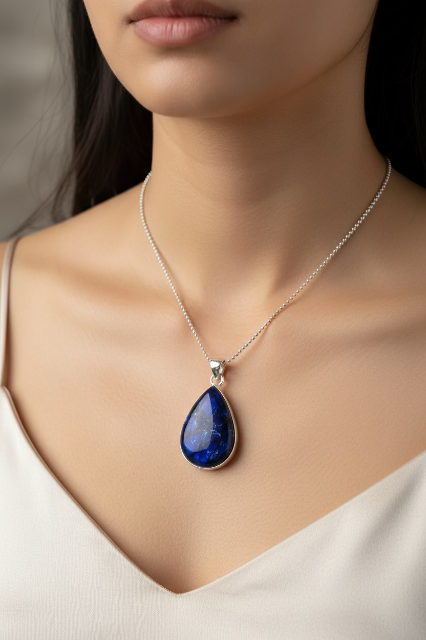 Celtic Crystal Design Jewelry Galaxy Blue Labradorite pendant necklace featuring an 18-inch extra-large gemstone.
