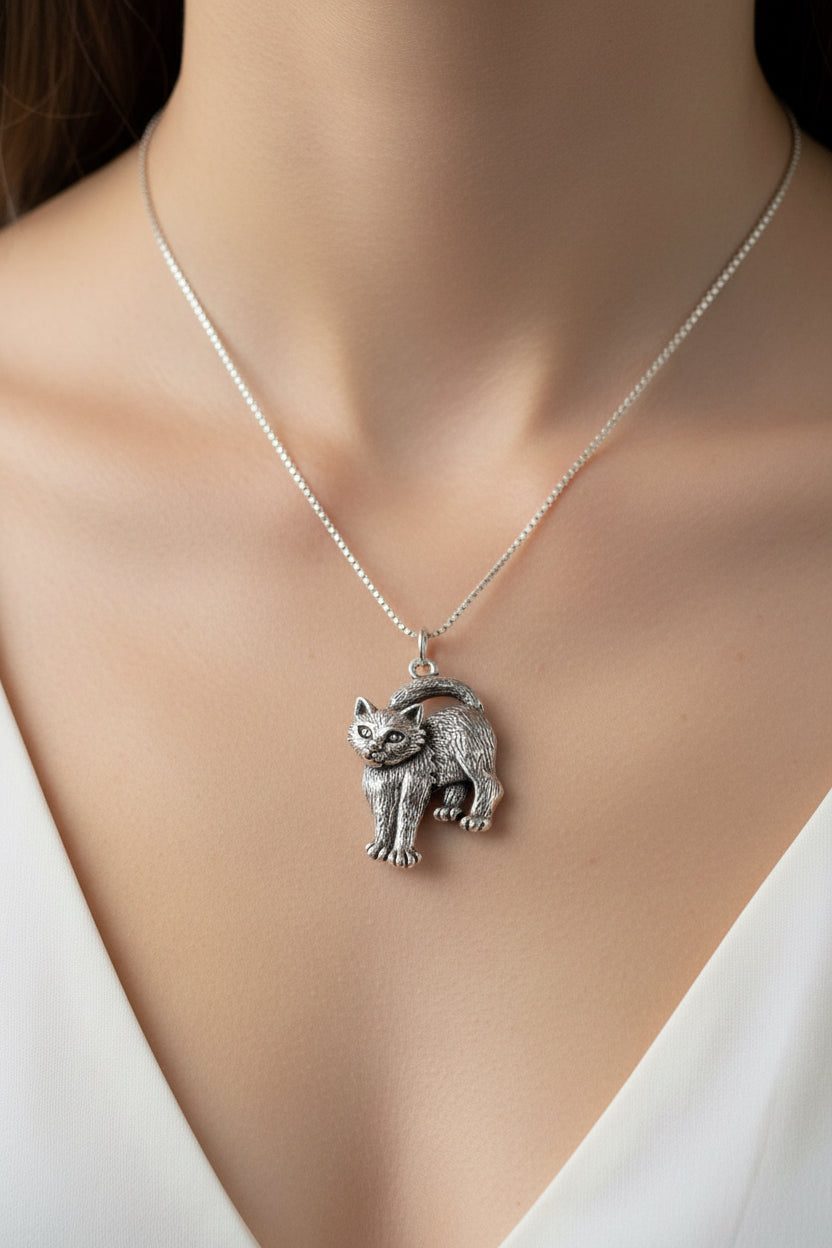 Celtic Crystal Design Jewelry Josie Cat Pendant Necklace with intricate Celtic knot detailing and a feline motif.