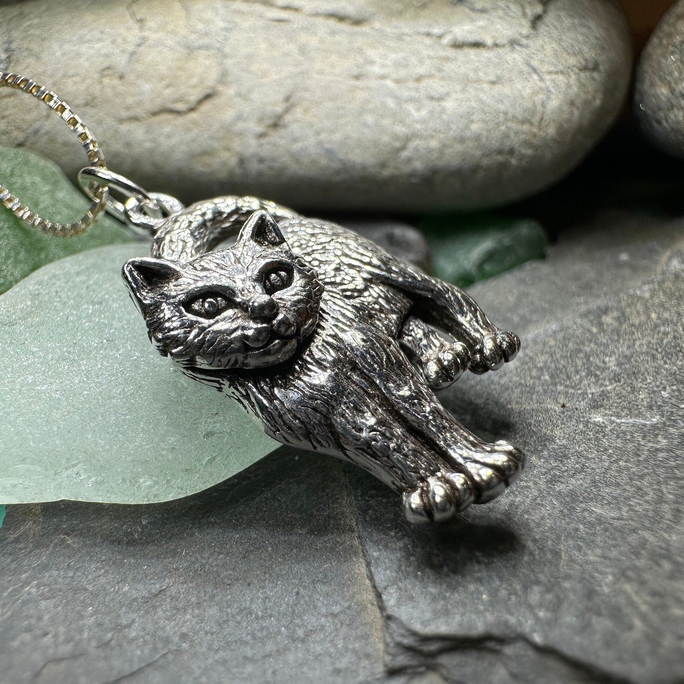 Josie Cat Pendant Necklace by Celtic Crystal Design Jewelry featuring a detailed feline-shaped pendant in sparkling crystal.
