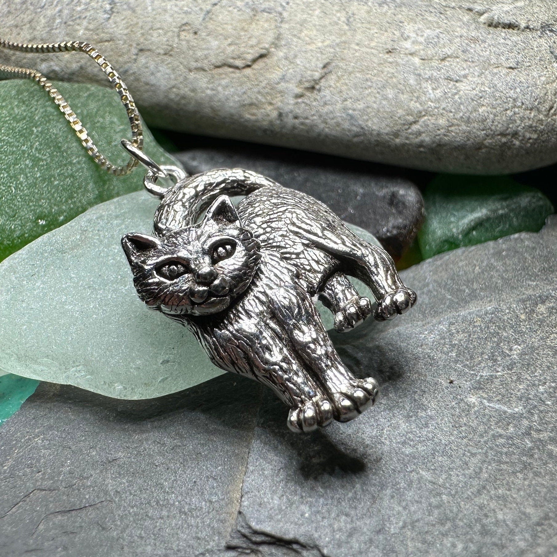 Celtic Crystal Design Jewelry Josie Cat Pendant necklace with intricate cat-shaped pendant and crystal accents.