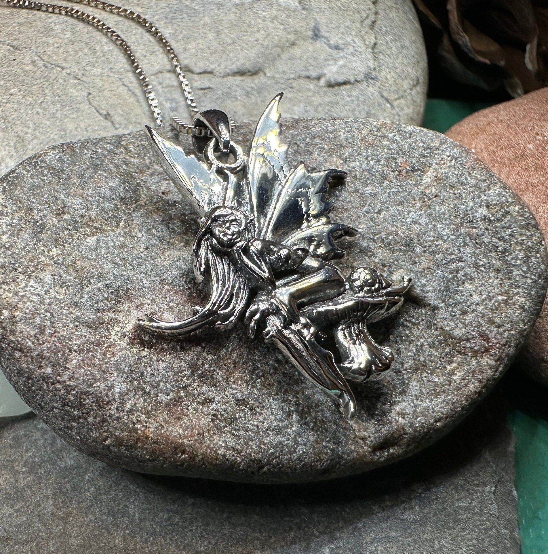 Celtic Crystal Design Jewelry Toadstool Fairy Necklace pendant featuring a whimsical fairy and mushroom charm.