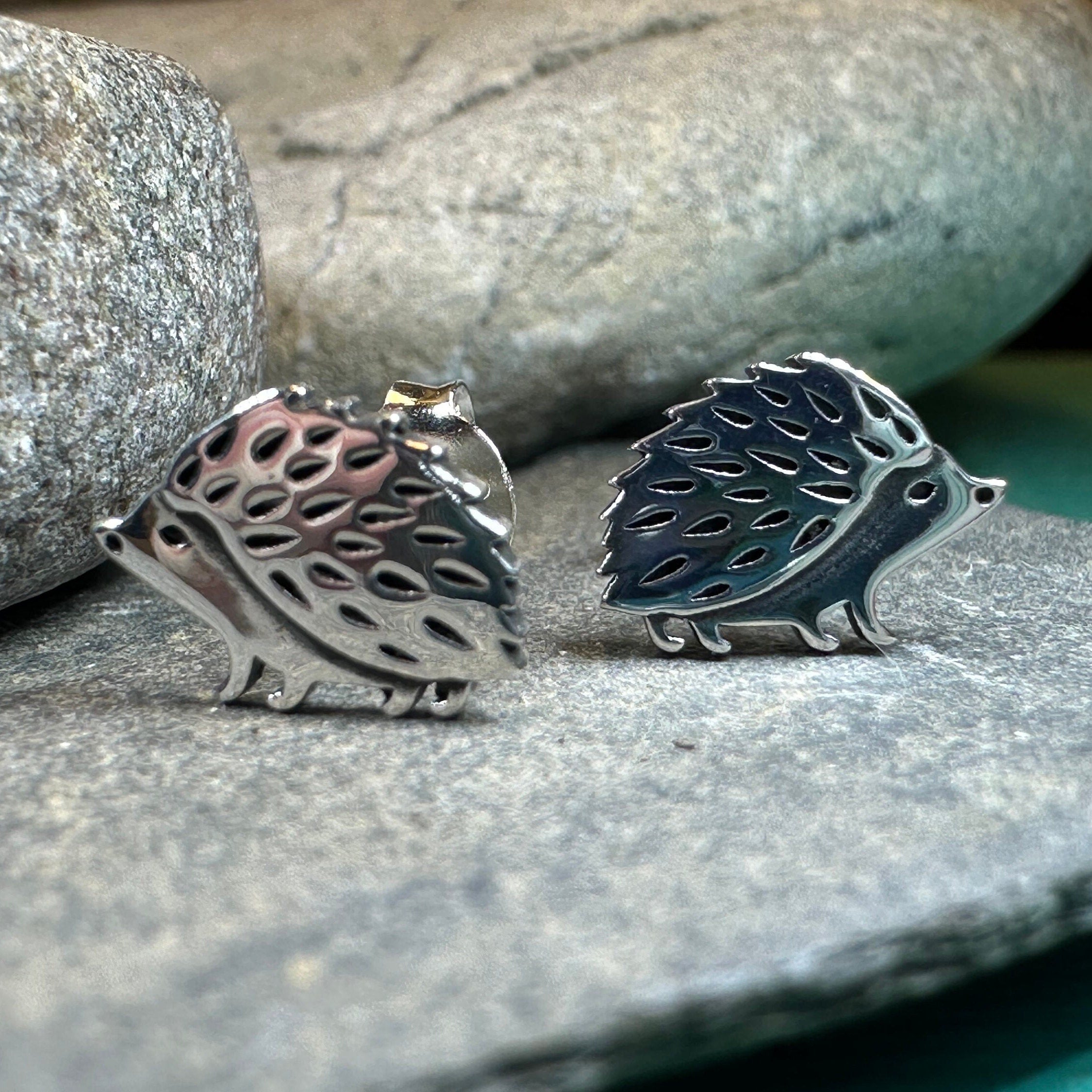 Celtic Crystal Design Jewelry hedgehog post earrings featuring detailed metalwork and crystal accents, perfect for animal-themed jewelry lovers.