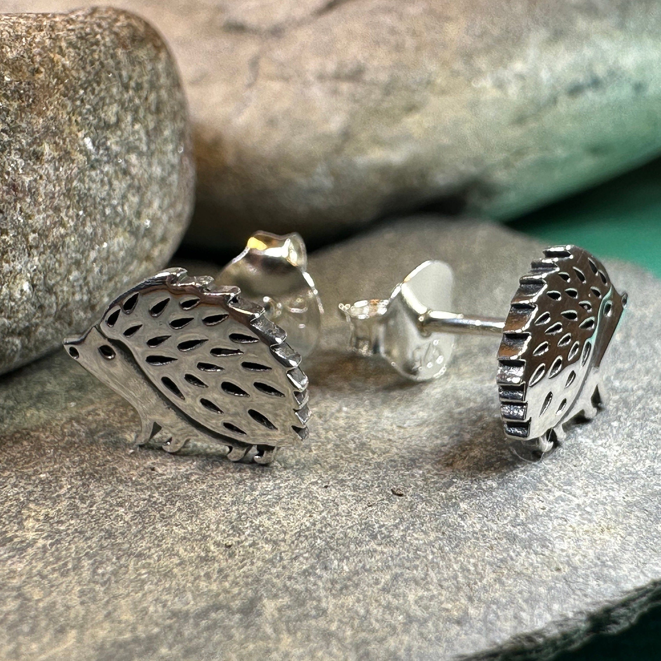 Celtic Crystal Design Jewelry hedgehog post earrings with intricate detailing, crafted for a charming and unique look.