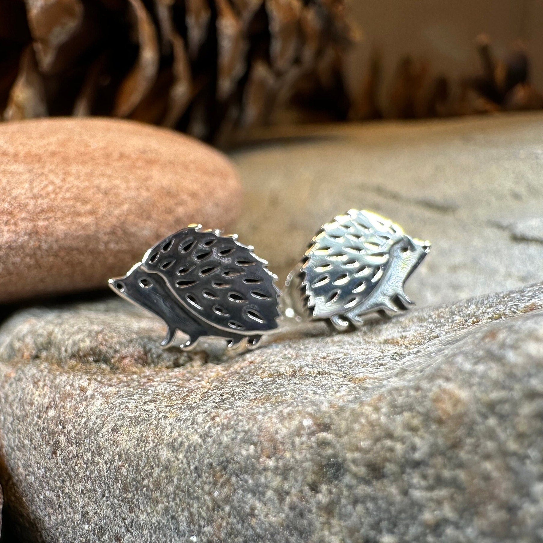 Celtic Crystal Design Jewelry hedgehog post earrings featuring intricate silver and crystal accents, detailed animal design.