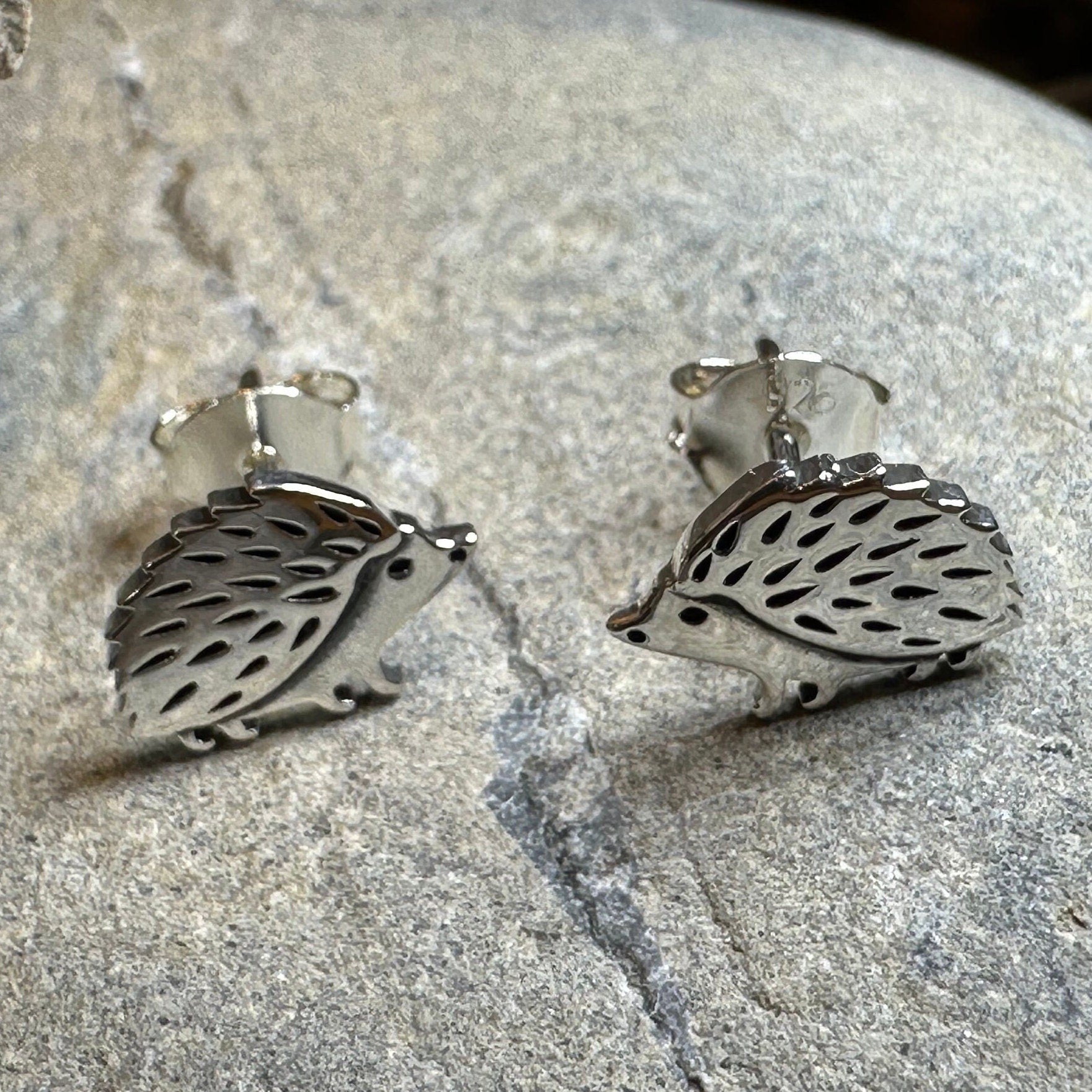 Celtic Crystal Design Jewelry hedgehog post earrings featuring intricate engraved details and silver-tone finish.