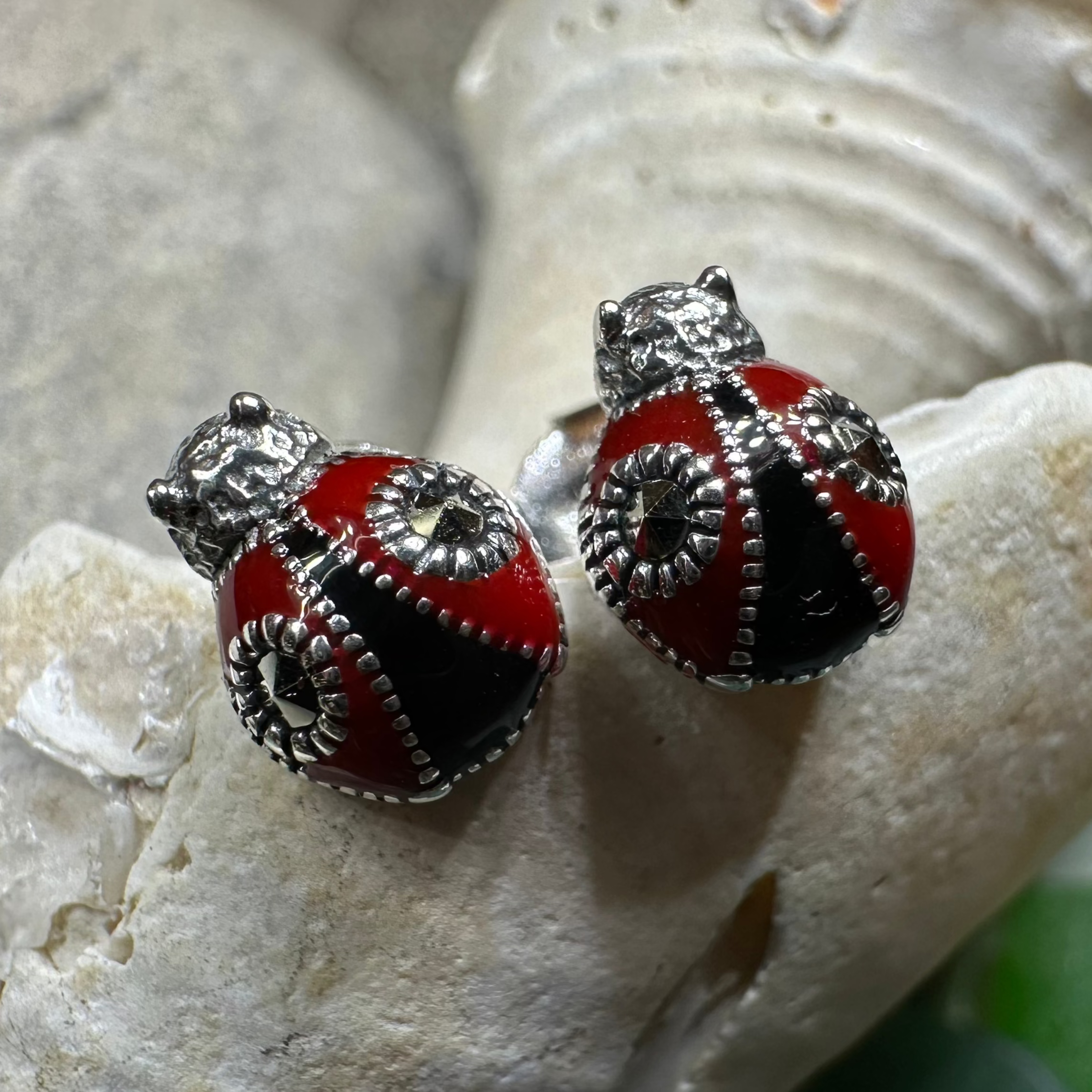 Celtic Crystal Design Jewelry Lucky Ladybug Post Earrings featuring detailed ladybug charms on silver-tone posts