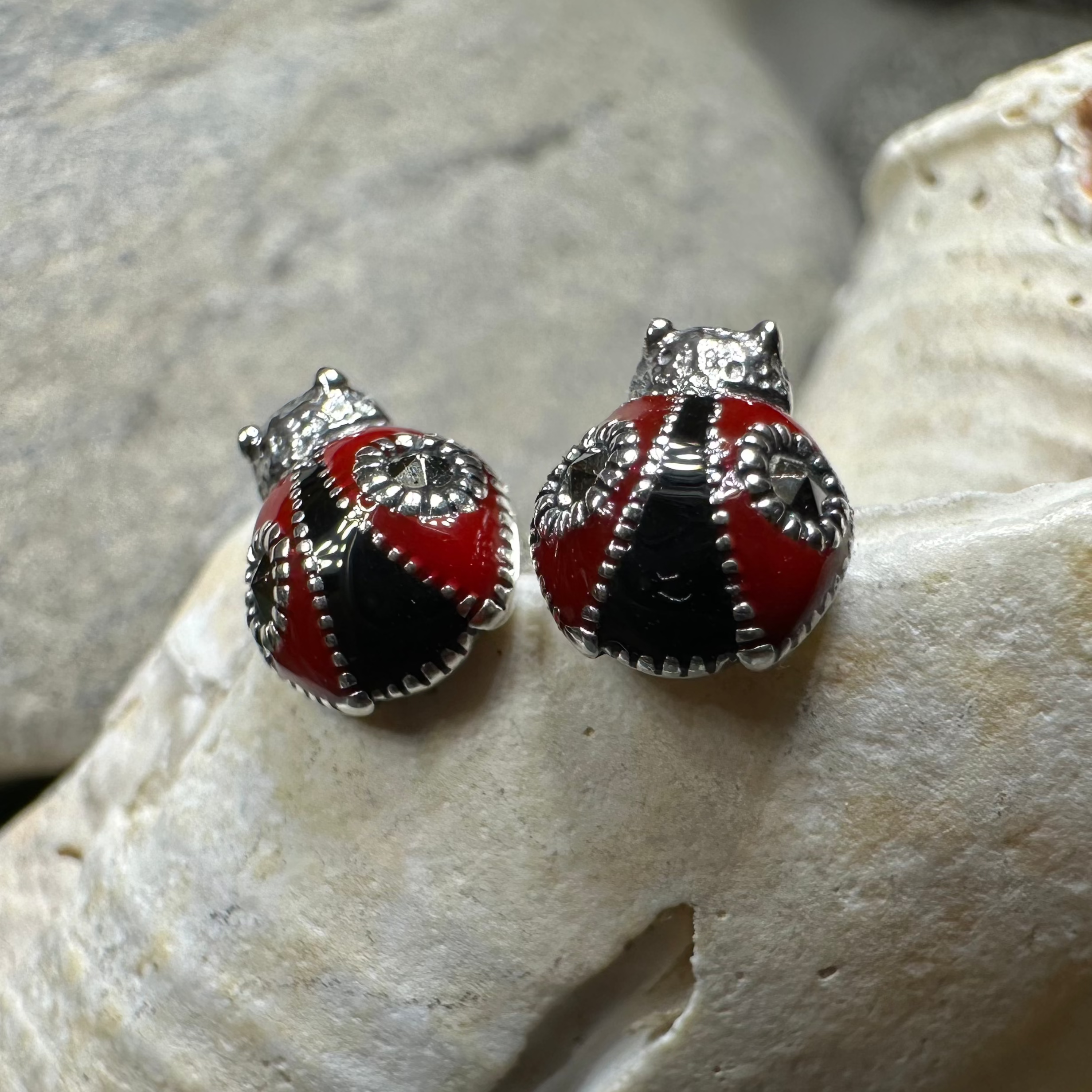 Celtic Crystal Design Jewelry Lucky Ladybug Post Earrings featuring detailed ladybug charms in a natural jewelry setting