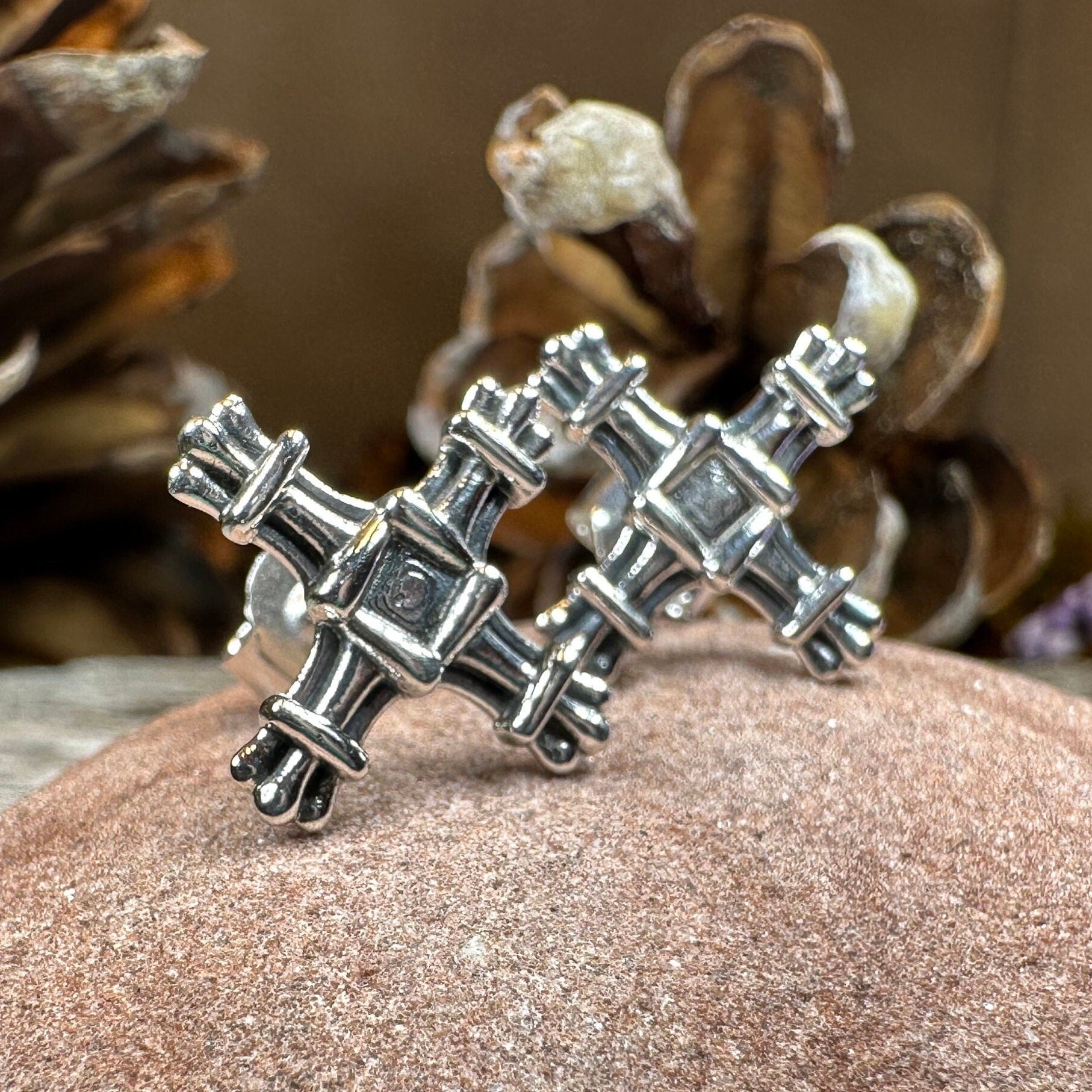 Springtide Saint Brigid's Cross Celtic crystal post earrings by Celtic Crystal Design Jewelry, featuring intricate cross details.