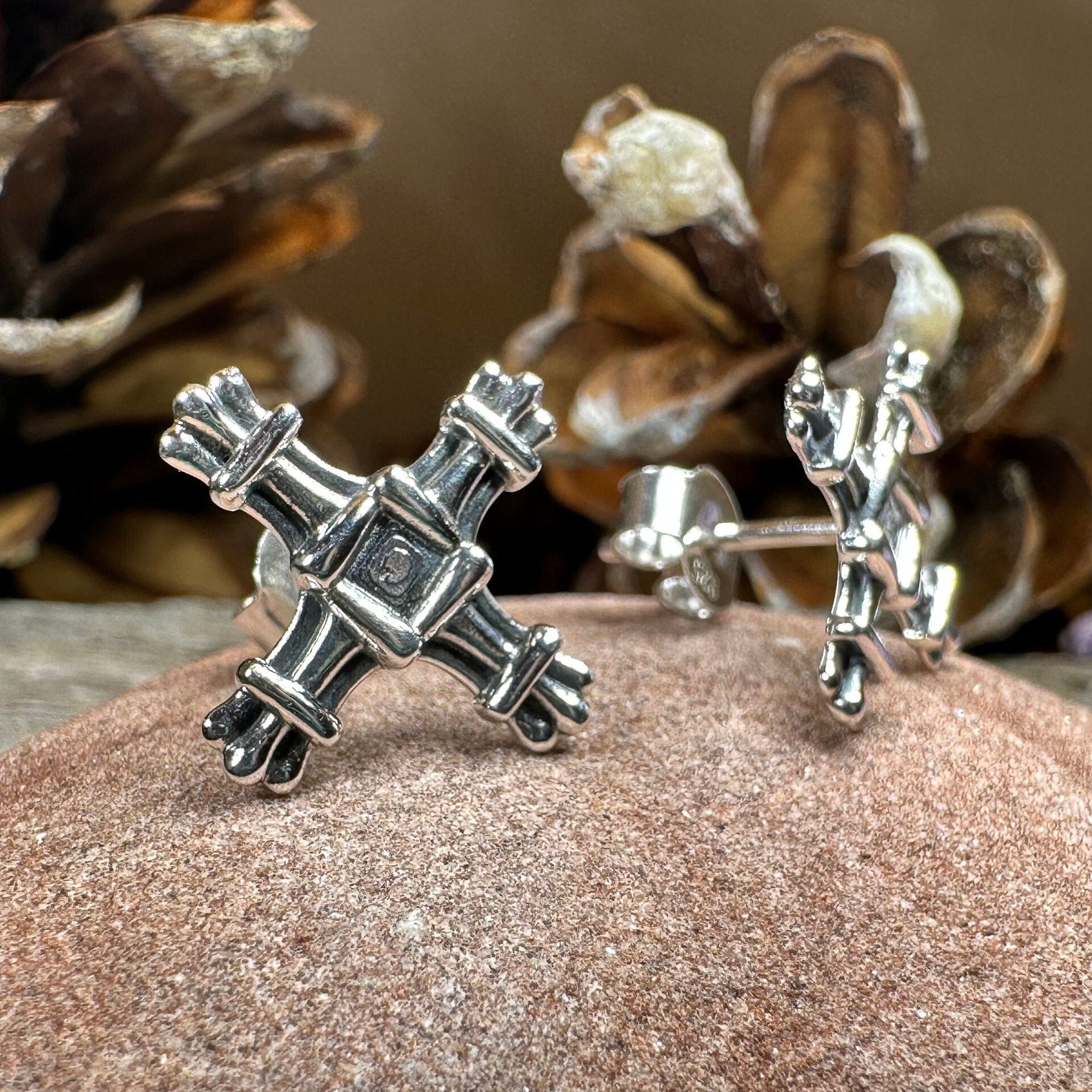 Springtide Saint Brigid's Cross Celtic post earrings with intricate design, crafted by Celtic Crystal Design Jewelry.