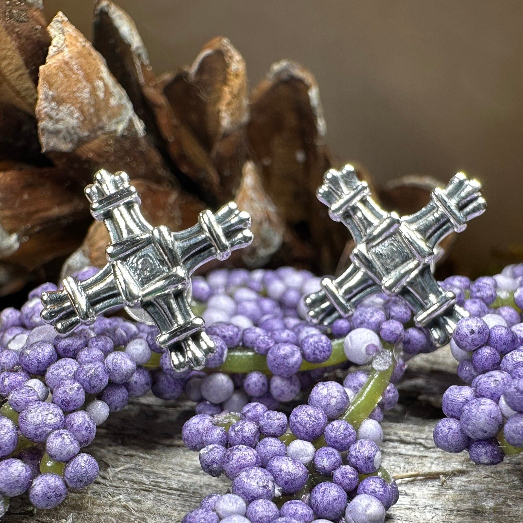 Springtide Saint Brigid's Cross Celtic crystal post earrings by Celtic Crystal Design Jewelry, showcasing intricate cross designs.