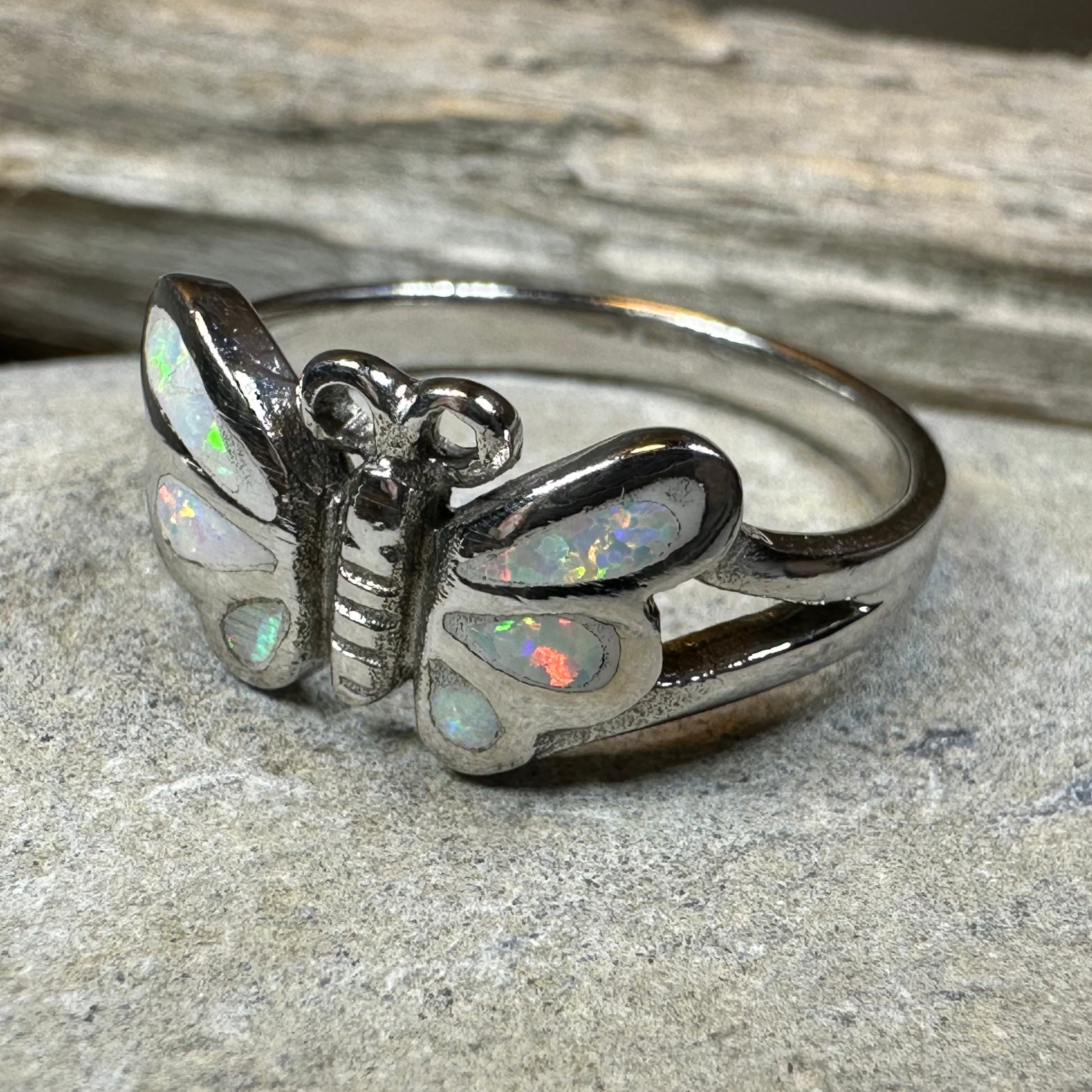Celtic Crystal Design Jewelry butterfly ring featuring intricate Celtic patterns and sparkling crystal accents on a silver band.