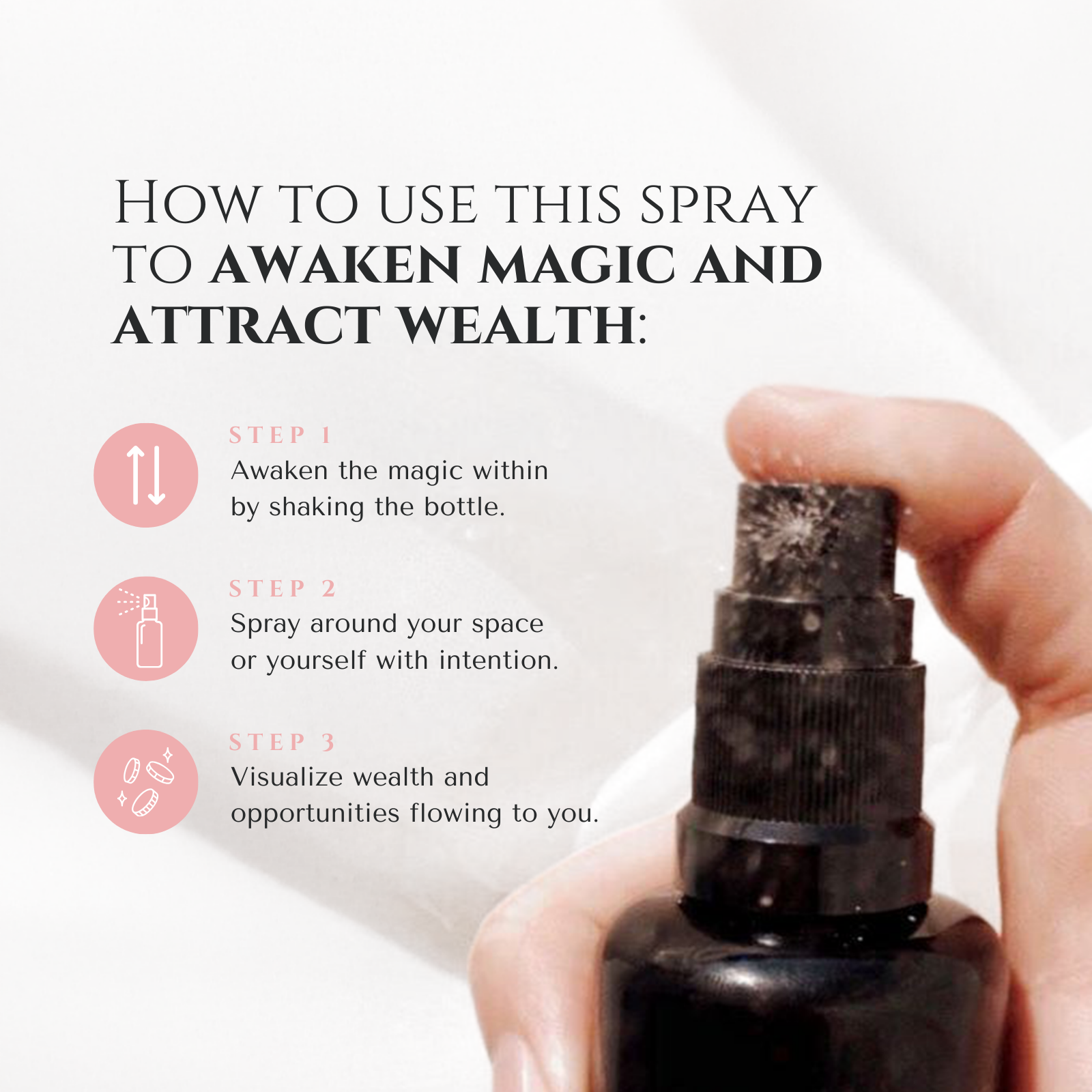 Circe Boutique Prosperity Smudge Spray, Money Magnet Ritual Mist in a spray bottle, designed to attract abundance and positive energy.