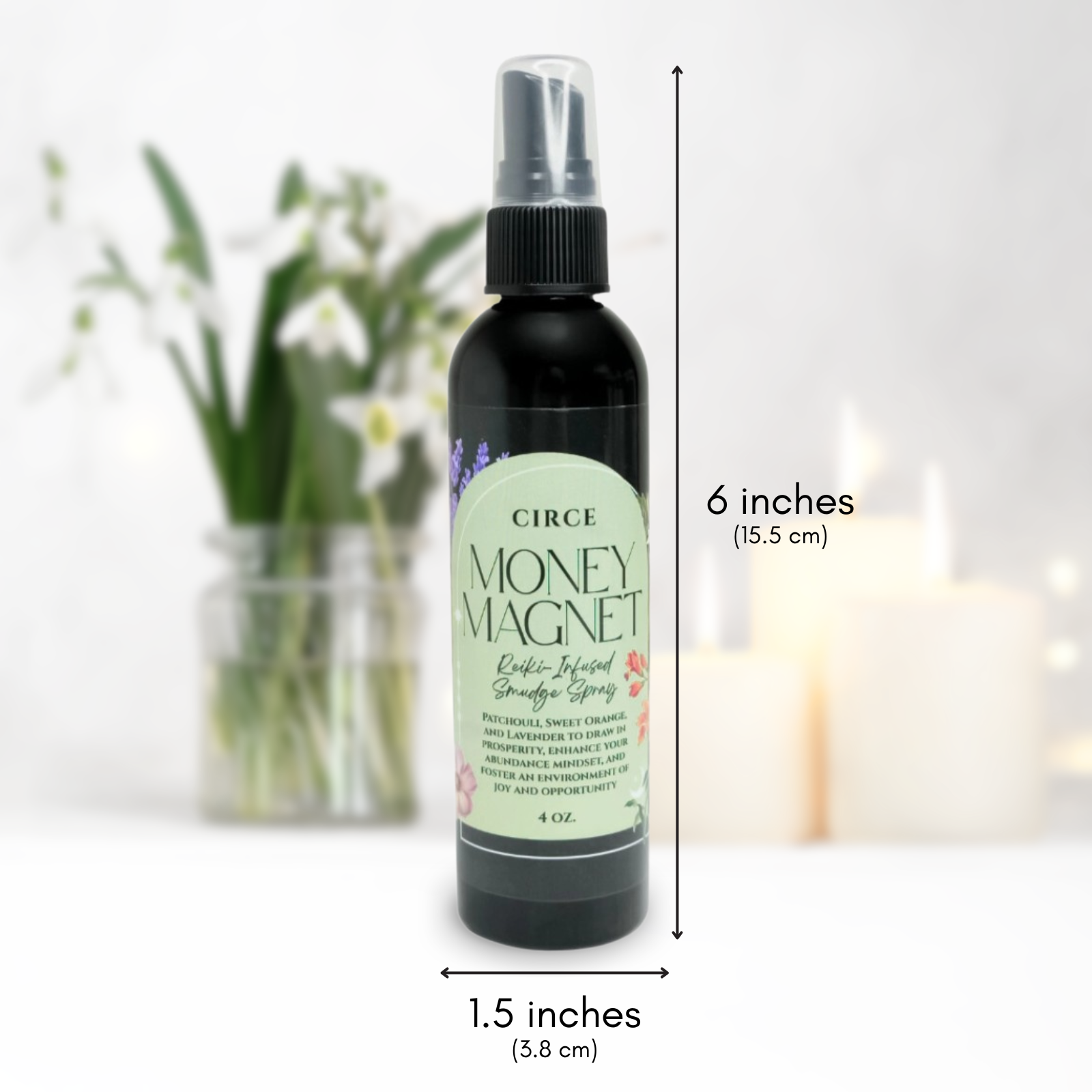 Circe Boutique Prosperity Smudge Spray bottle with a mist spray nozzle, designed for money magnet ritual and energy cleansing.