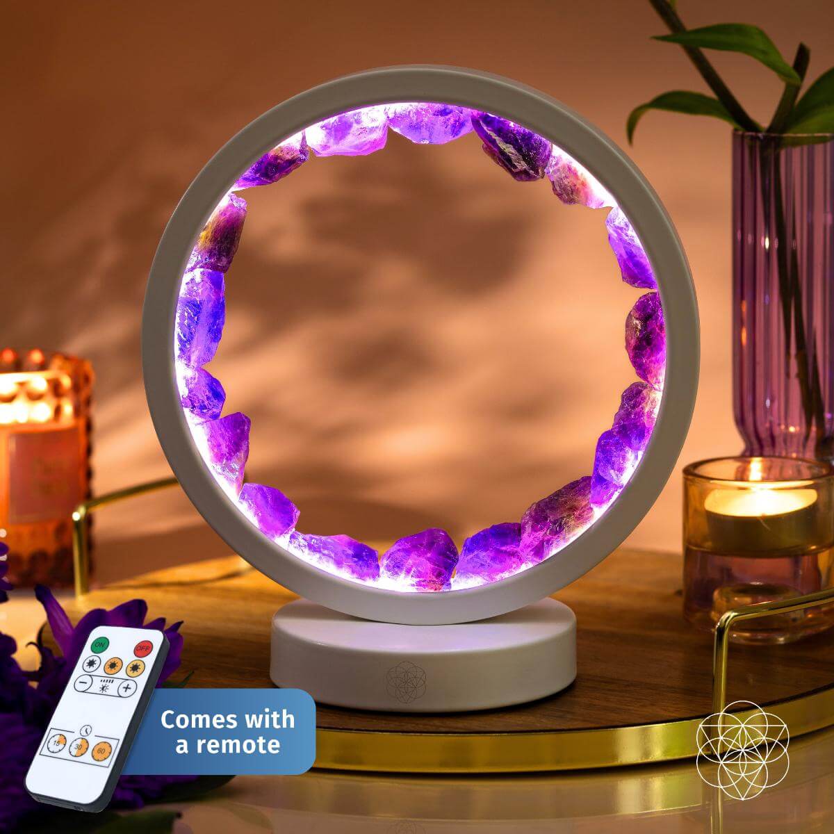 Conscious Items amethyst healing night light, stress less sleep more, calming purple glow, decorative crystal-style night lamp