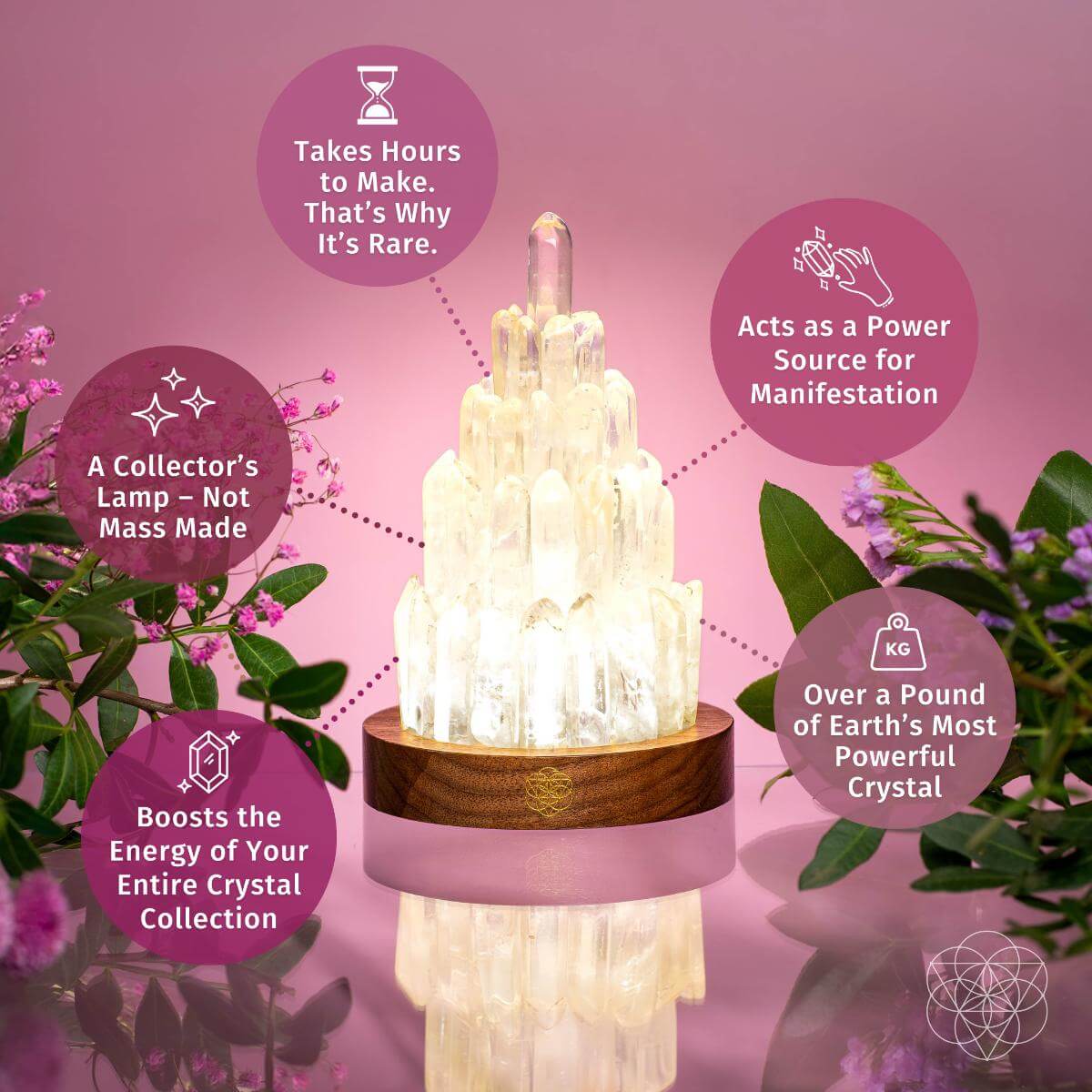 Clear Quartz Manifestation Tower Lamp night light by Conscious Items, featuring a sleek clear quartz design for positive energy.