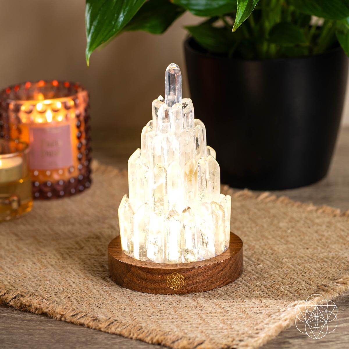 Clear Quartz Manifestation Tower Lamp night light by Conscious Items, featuring a sleek clear quartz design for calming illumination.