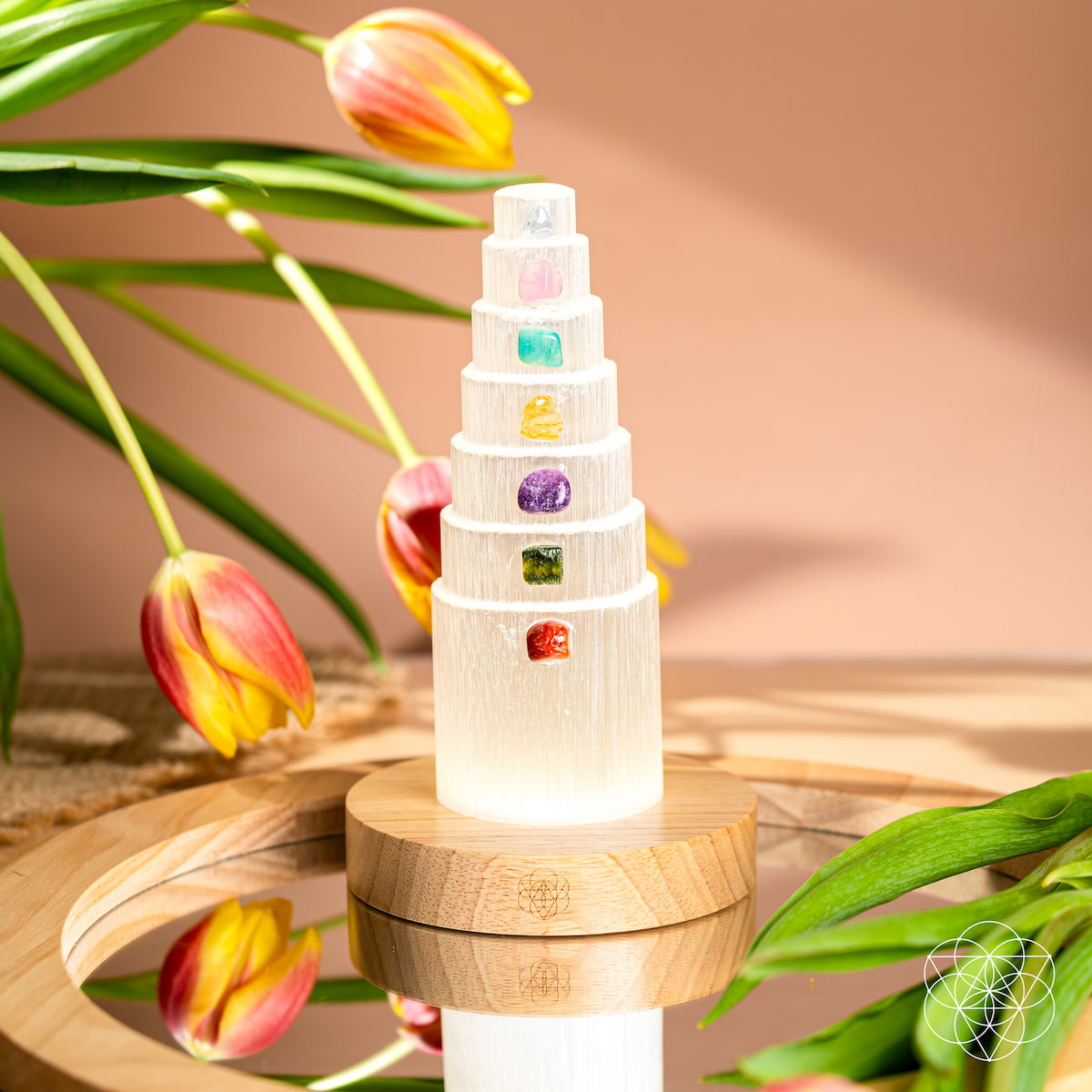Conscious Items Stress Shield Lamp night light with 7 healing stones, designed to create a calming, soothing glow for relaxation.