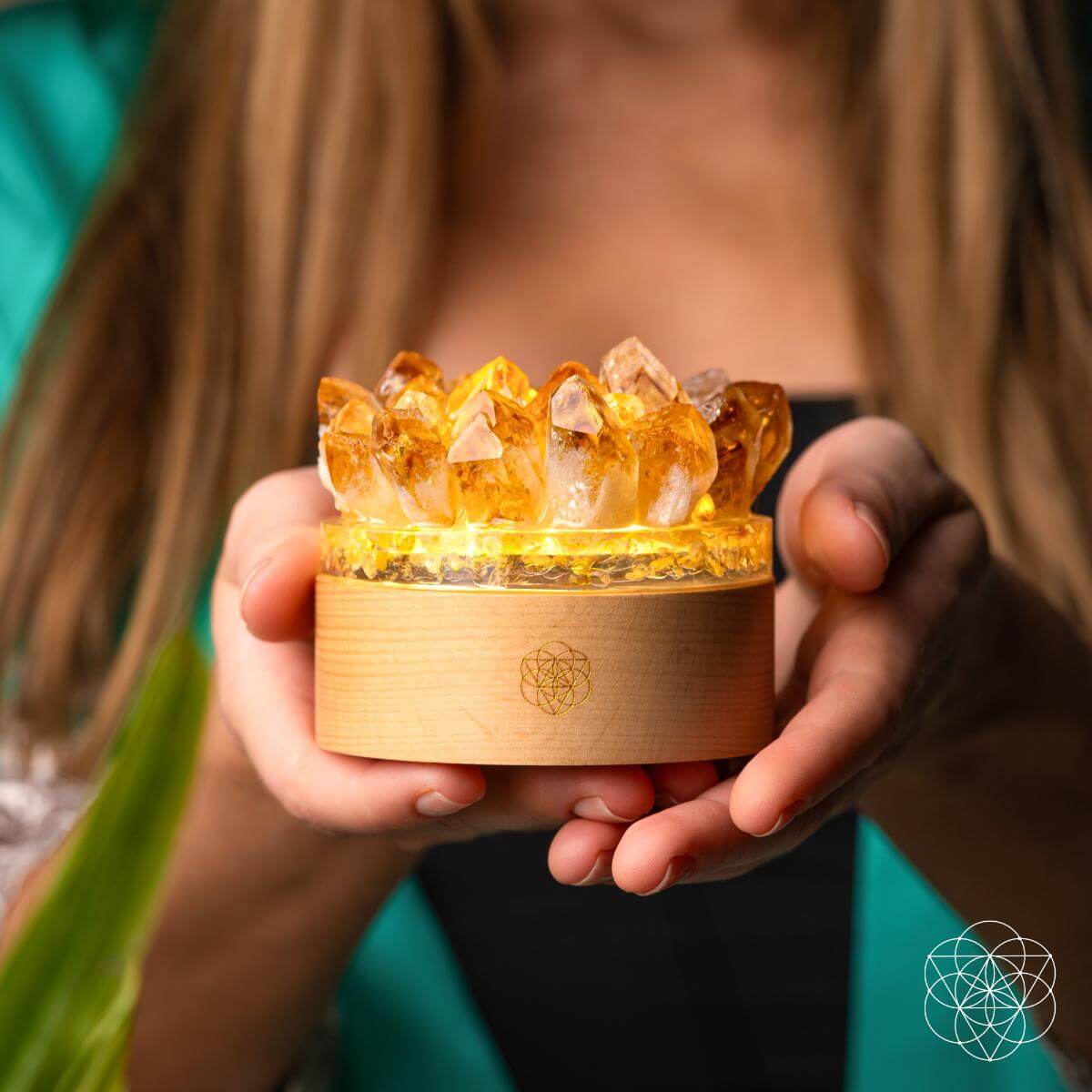 Conscious Items Midas Citrine Night Light, a decorative lamp with a golden glow inspired by the Midas theme and citrine crystal design.