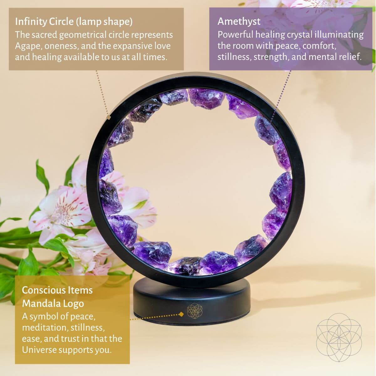Spiritual Protection Amethyst Night Light by Conscious Items, featuring a glowing purple amethyst lamp for a calming ambiance.