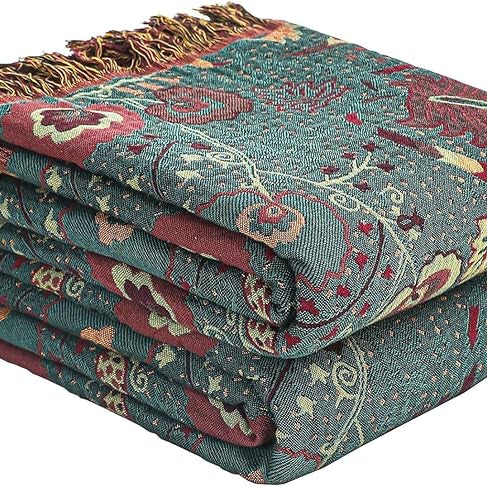 CozyNest Decor Boho Fall throw blanket for bed, floral print, soft breathable ultra cotton, farmhouse rustic decor, 90x98 inches
