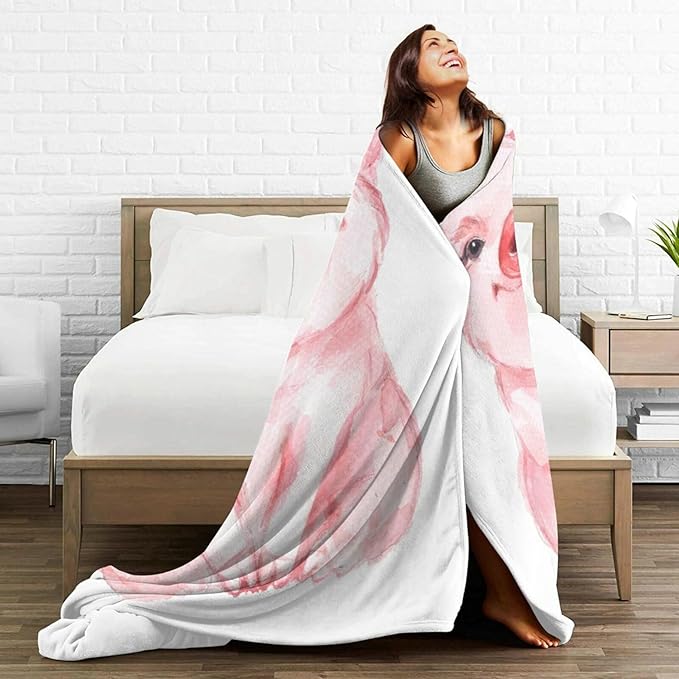 CozyNest Decor HGOD DESIGNS pink pig watercolor throw blanket, super soft 50x60 inch blanket for bed, couch, or camping.