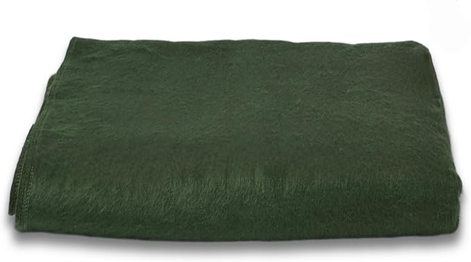 CozyNest Decor Latitude Zero alpaca wool throw blanket in army green, soft, breathable, hypoallergenic outdoor blanket for camping.