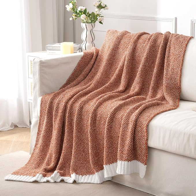 CozyNest Decor MIULEE fall burnt orange throw blanket, soft and fluffy knit for sofa, bed, or outdoor use, 50 x 60 inches.