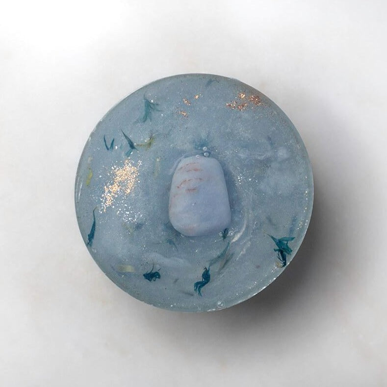 Crystal Irie Ascension crystal soap featuring a clear, rectangular soap bar with embedded crystals on a white background.