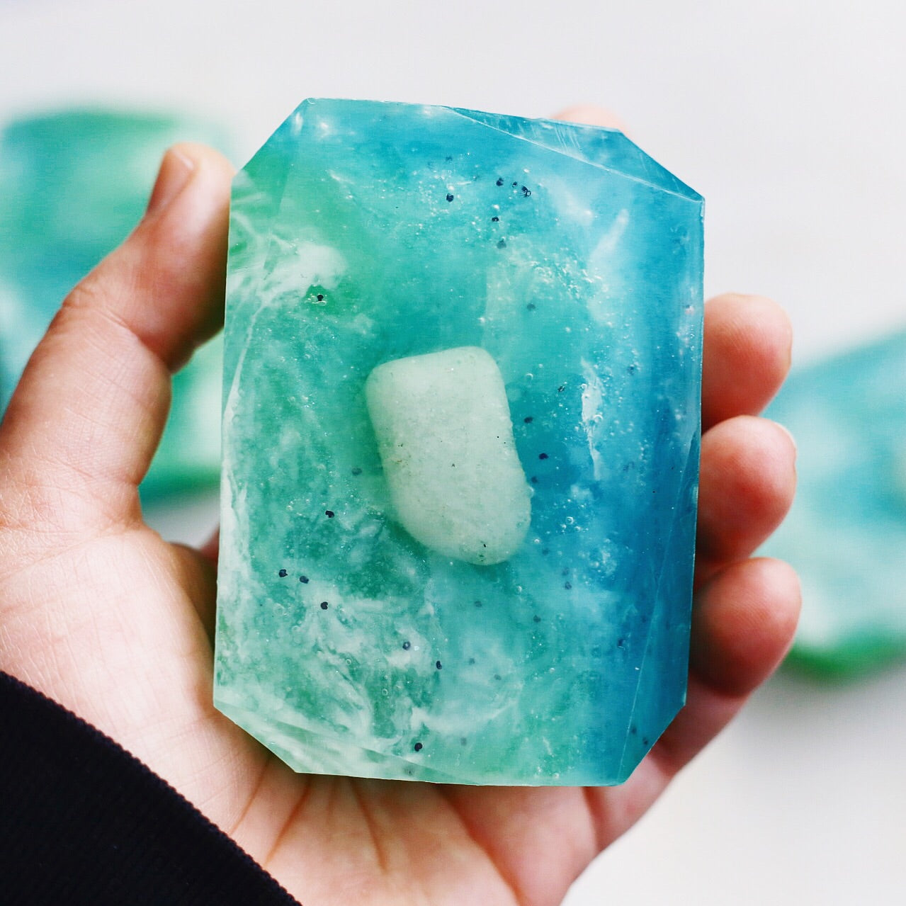 Crystal Irie Divine Truth crystal soap with clear, rectangular shape and smooth surface, showcasing the natural beauty of the soap.