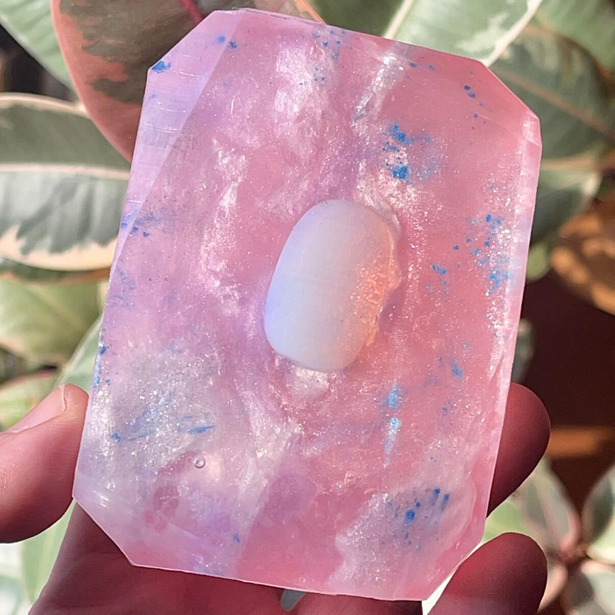 Crystal Irie Eternity of Enlightenment crystal soap with transparent, shimmering surface and intricate design.