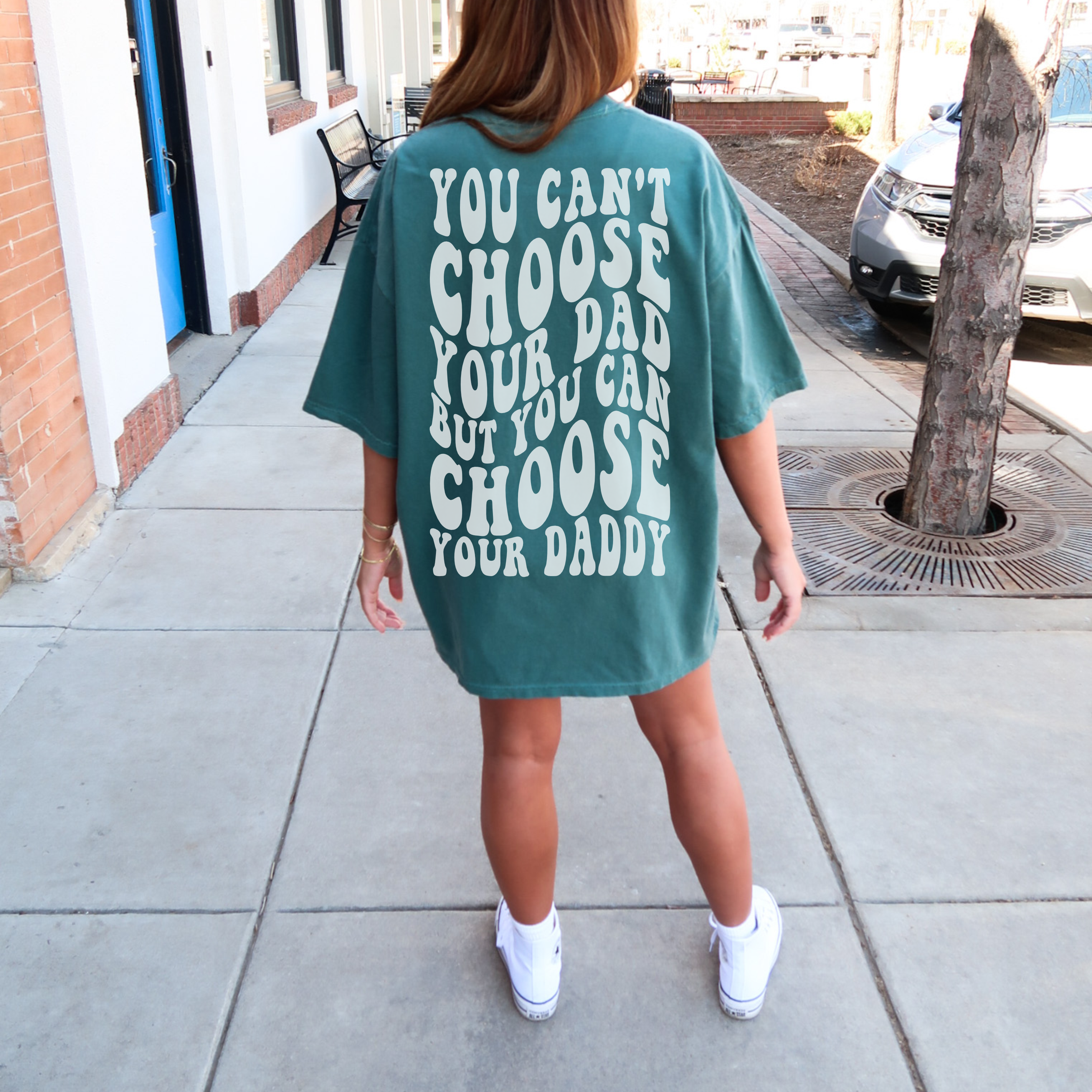 Choose Your Daddy graphic T-shirt by Shop Karma Tees featuring bold text and casual fit on a comfortable cotton tee.