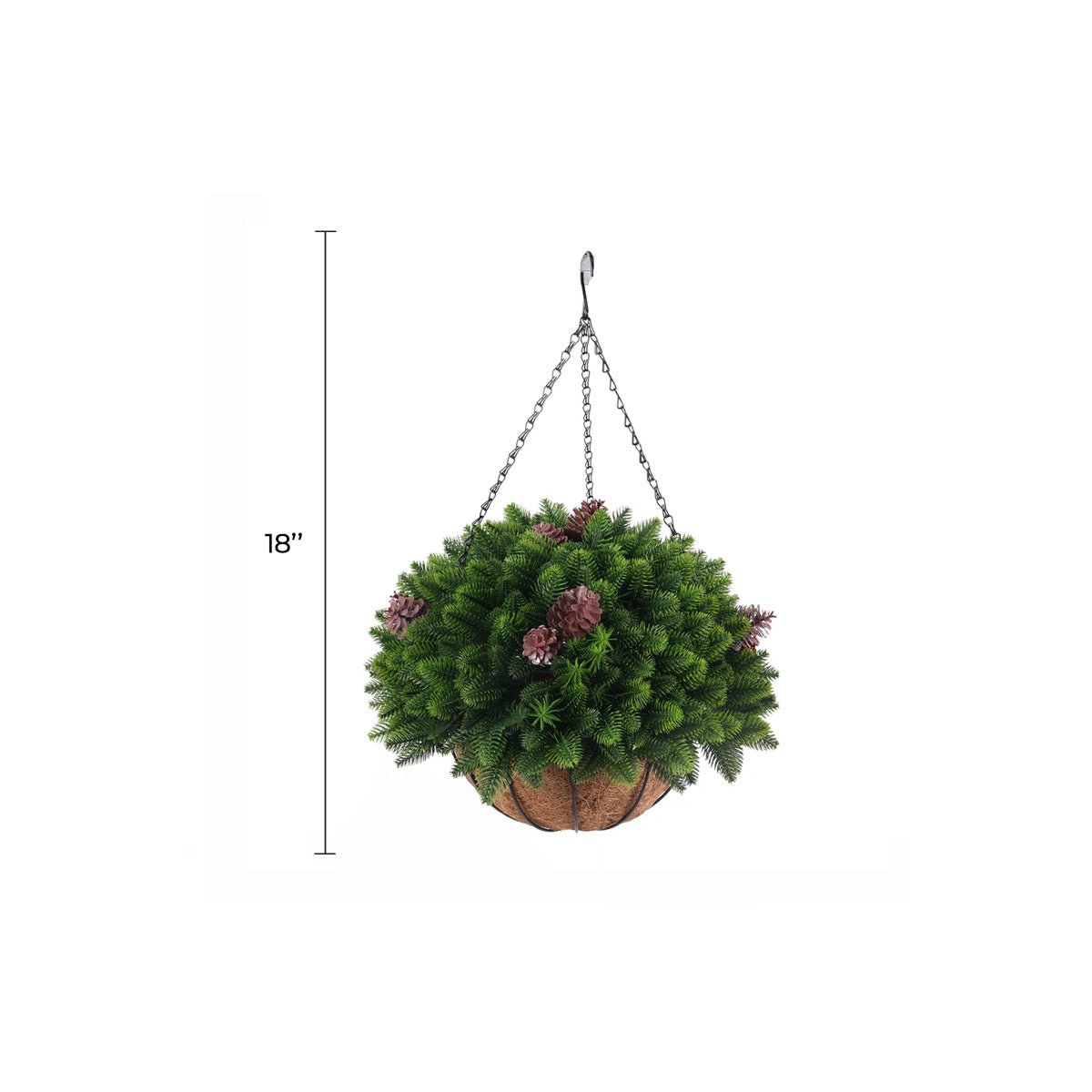 Artificial cedar pine cone hanging basket, 18 inches, UV resistant, realistic-looking outdoor plant by Designer Plants USA