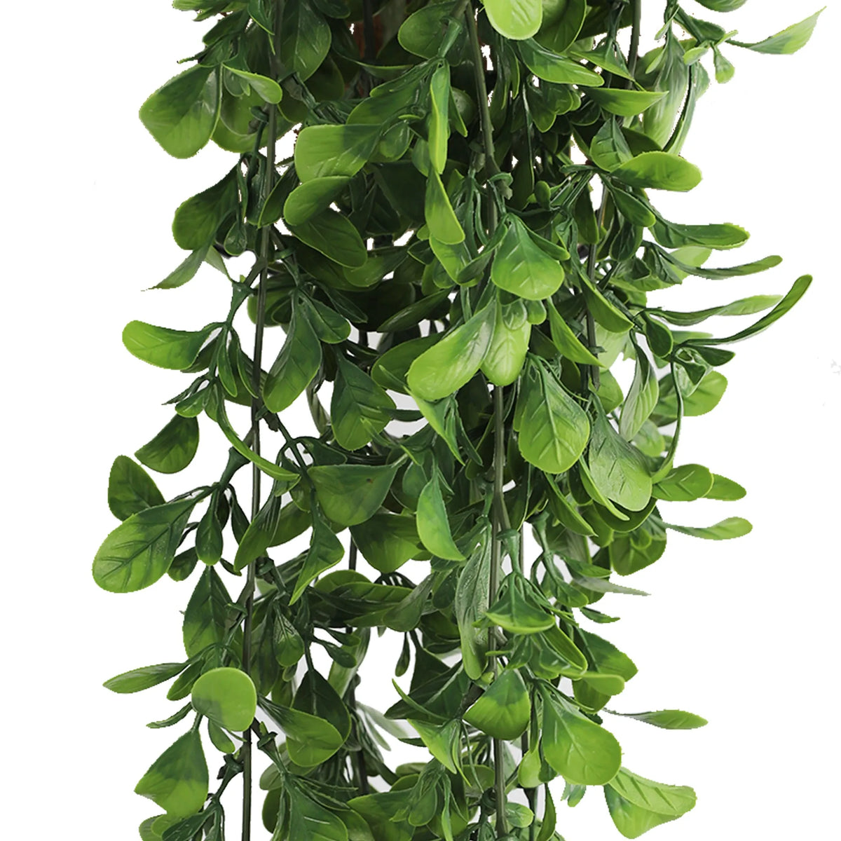 Artificial Creeping Fig Garland hanging bush from Designer Plants USA, UV resistant and fire-rated, measures 7.1x30 inches.