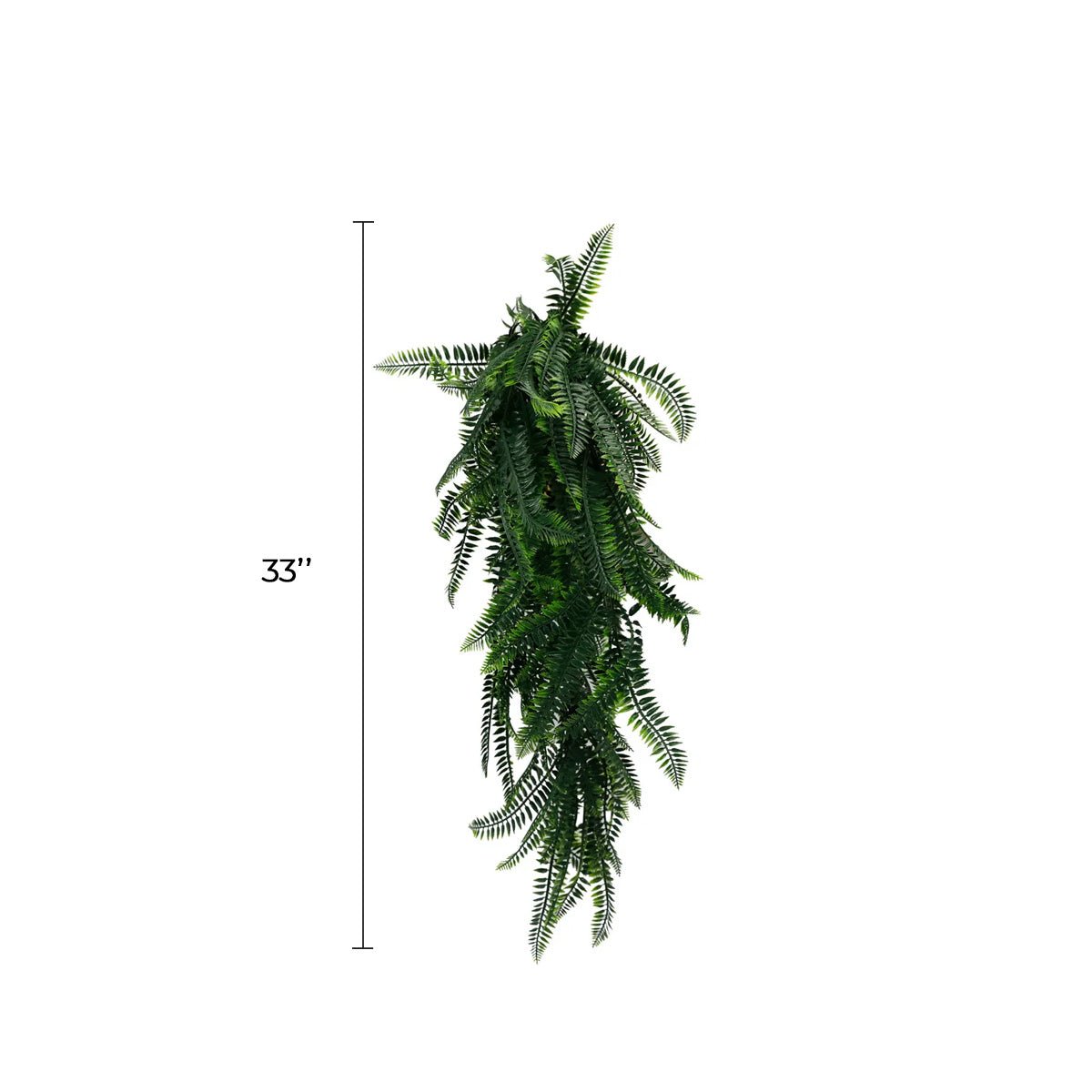 Artificial Boston fern garland, UV resistant and fire rated, hanging bush, 10.6x33 inches, realistic lush green foliage.