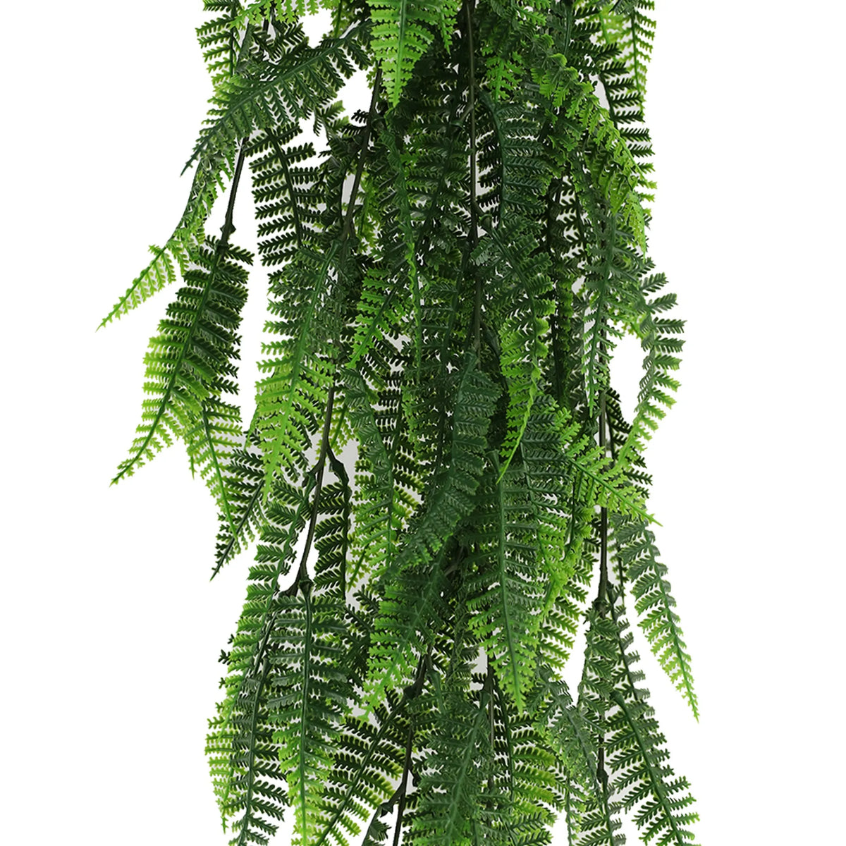 Artificial fern garland hanging bush, UV resistant, 30-inch length, fire-rated NFPA701, from Designer Plants USA.