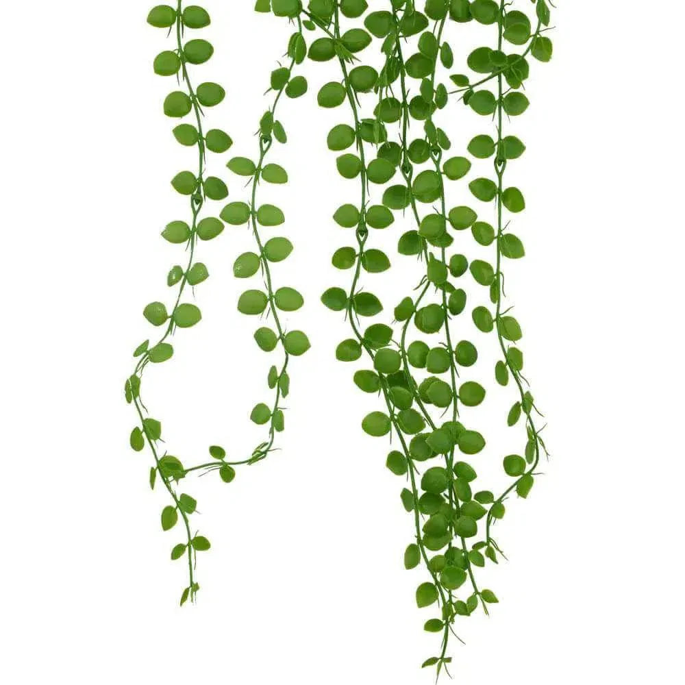 Set of 5 35-inch UV-resistant artificial hanging pearl plants with beads, designed for decorative wall display by Designer Plants USA.