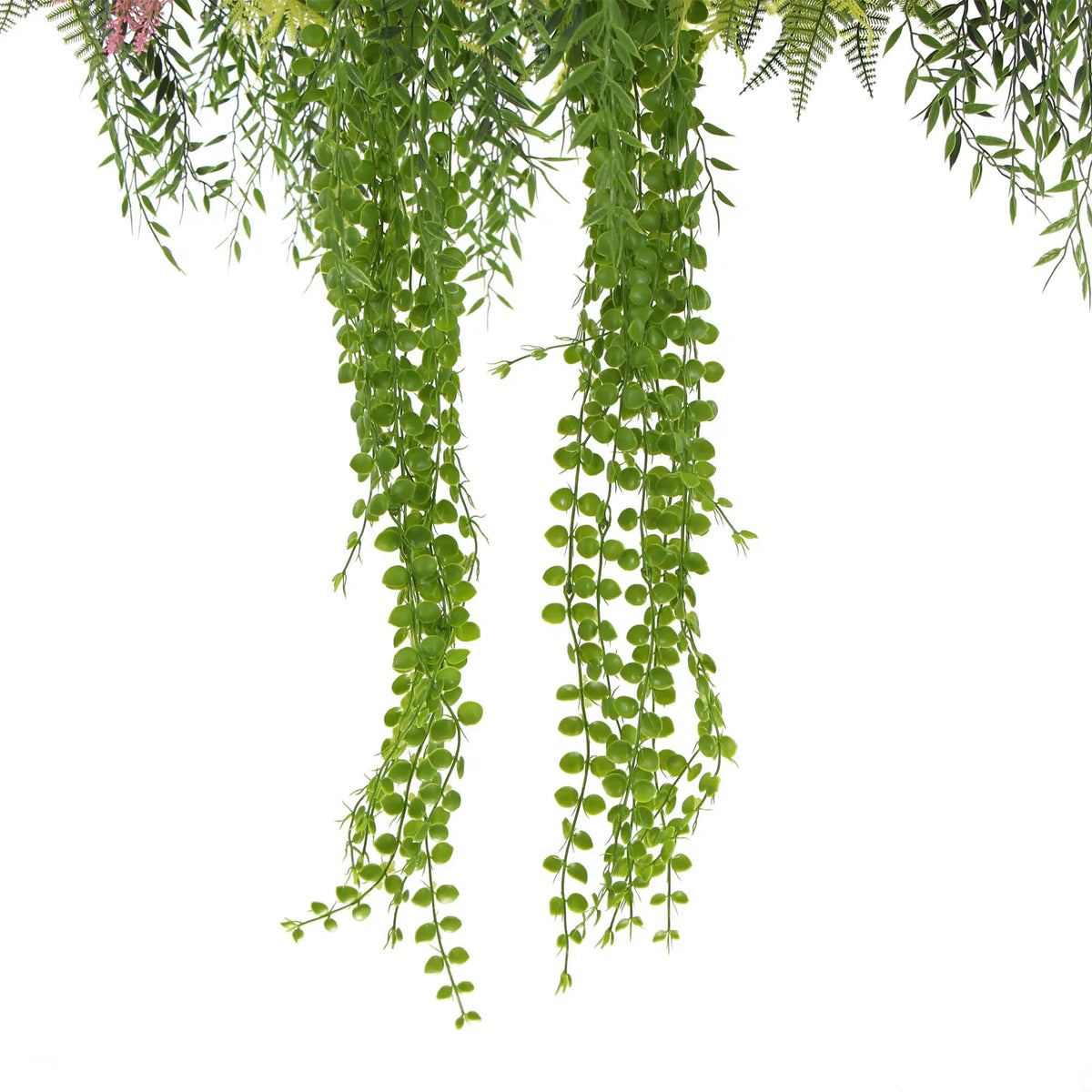 Artificial hanging green wall disc with imitation gold finish, UV resistant, 24-inch Designer Plants USA decorative plant for indoor/outdoor use
