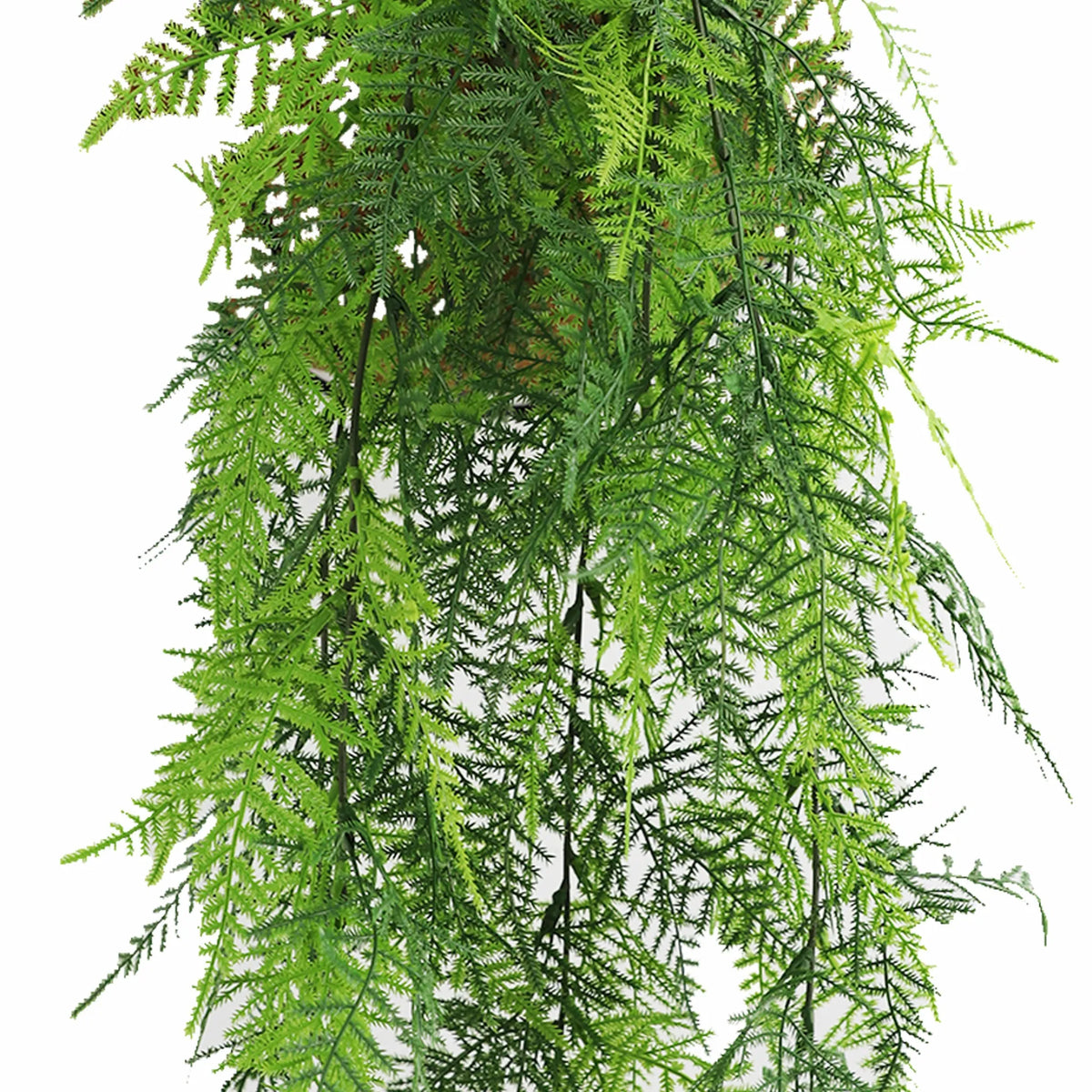 Artificial lace fern garland hanging bush, UV resistant, fire-rated 5.9x30 inches, ideal for outdoor decor, by Designer Plants USA.
