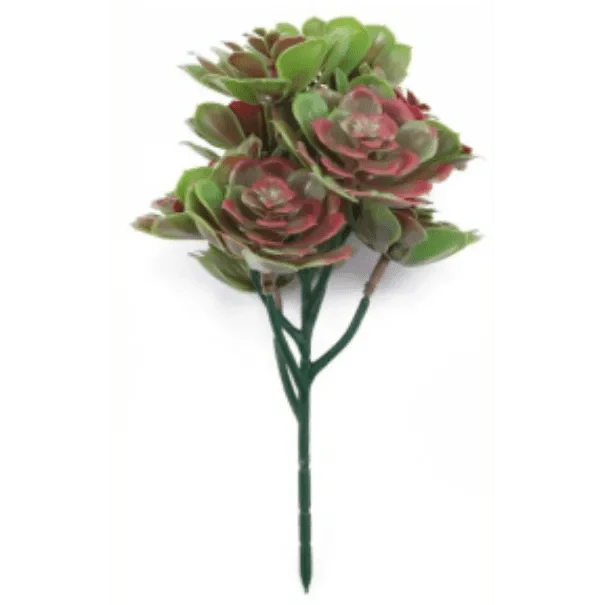Artificial red and green Aeoniums succulent topiary set of 5, 11.8 inches, UV resistant, ideal for decorative hanging plants.