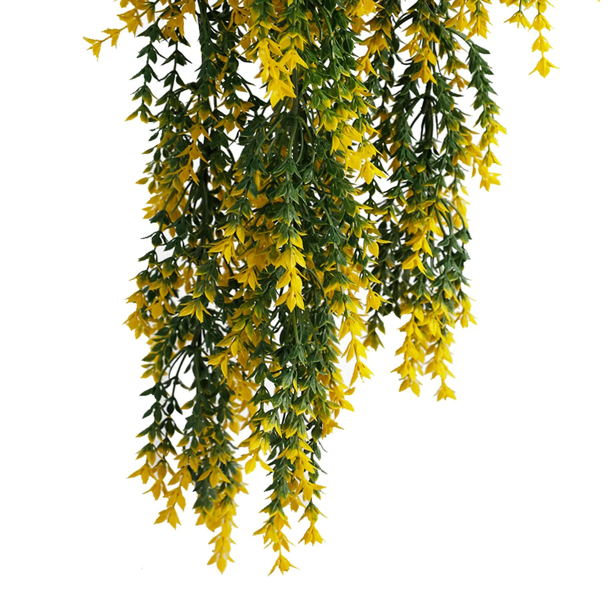 Artificial yellow and green willow leaf garland by Designer Plants USA, UV resistant, 7.1x30 inches, fire-rated hanging bush.