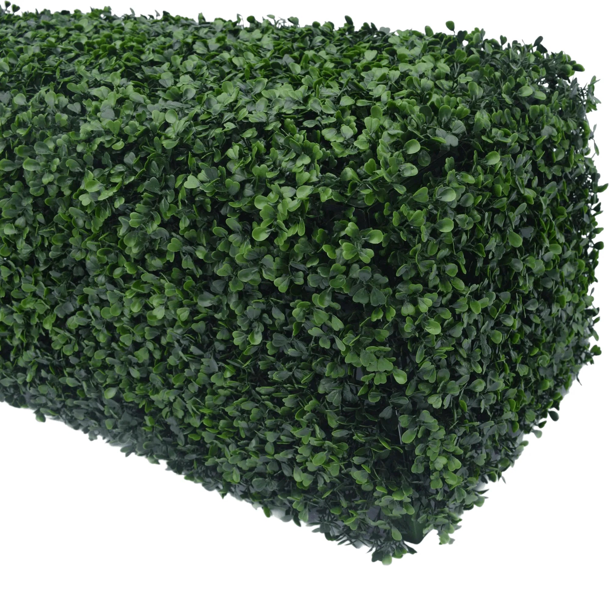 Dark Boxwood artificial hedge by Designer Plants USA, UV resistant, 40x10 inch commercial-grade hedge for outdoor or indoor use.