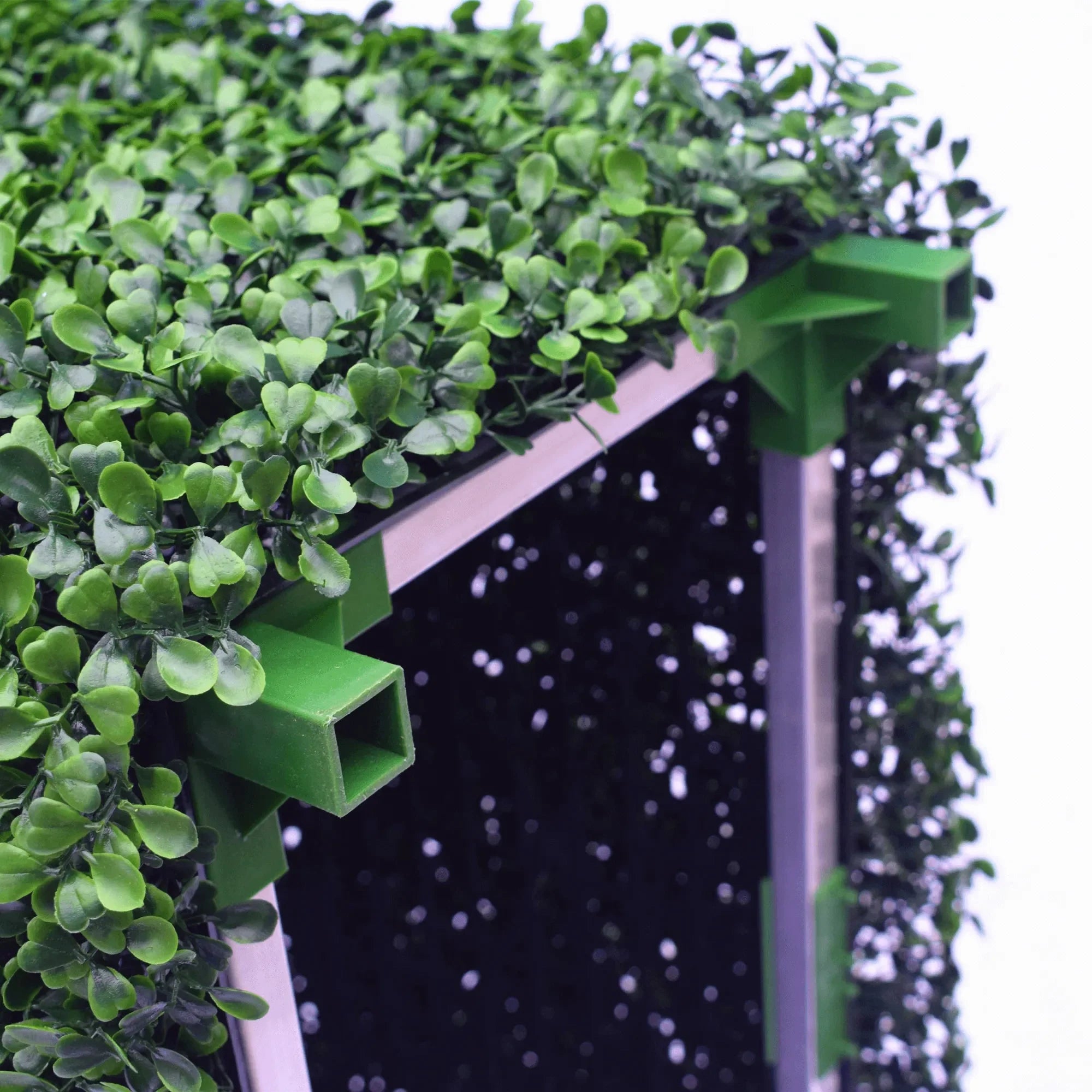 Dark Boxwood artificial hedge 40x10 inches by Designer Plants USA, UV resistant, commercial grade synthetic greenery for outdoor use.