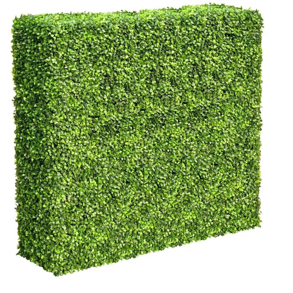 Dark green Designer Plants USA artificial boxwood hedge, 30x30 inches, UV resistant, commercial grade for outdoor decorative use