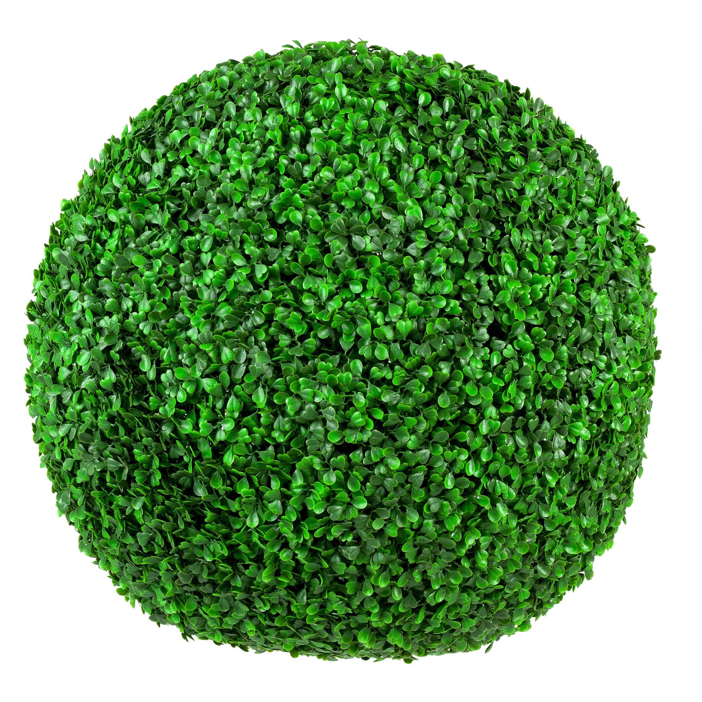 Set of 2 11-inch UV-resistant artificial boxwood topiary balls by Designer Plants USA, lush green decorative plant spheres.