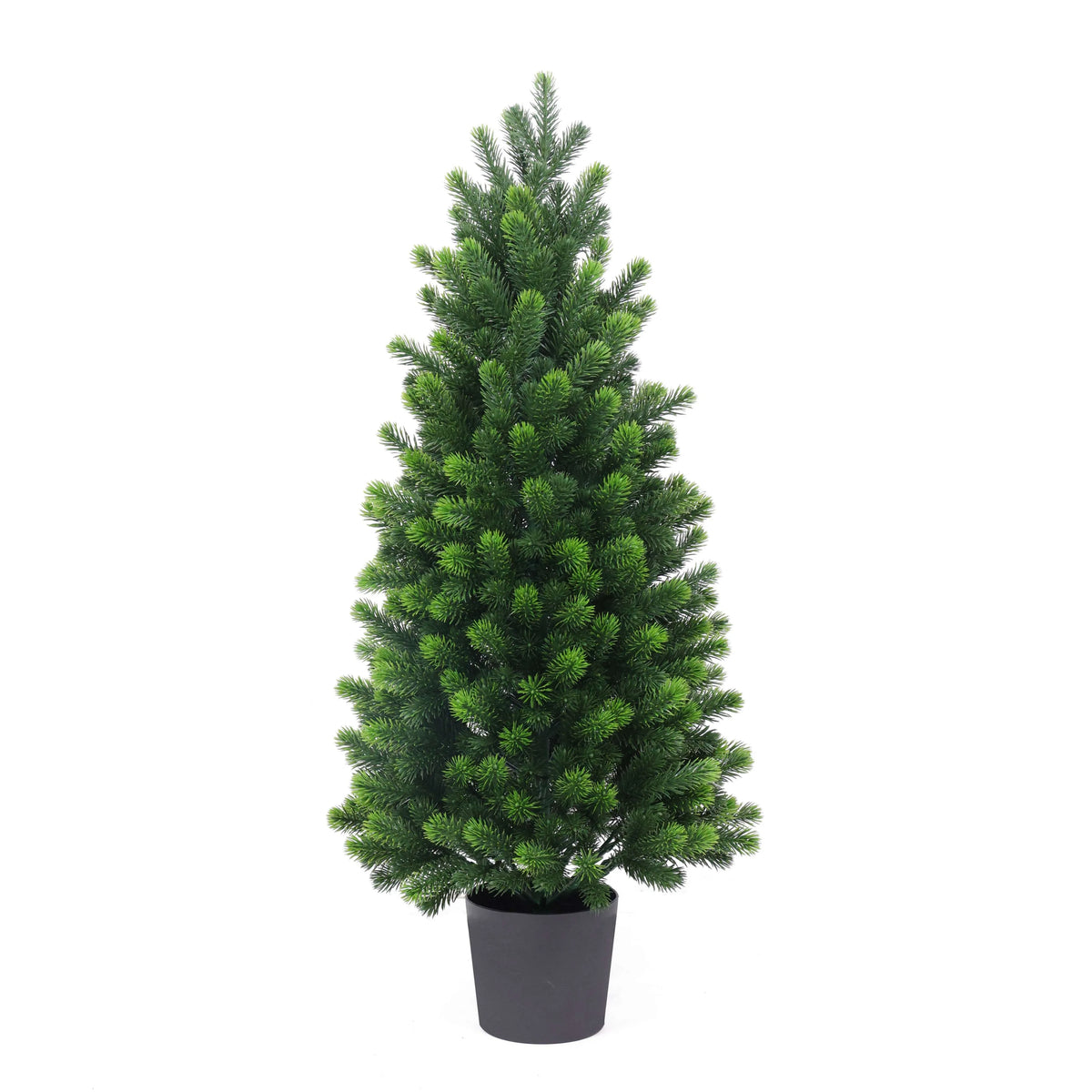 Potted Cypress Pine artificial topiary tree, 35.4 inches tall, UV resistant, from Designer Plants USA, with lush green foliage.